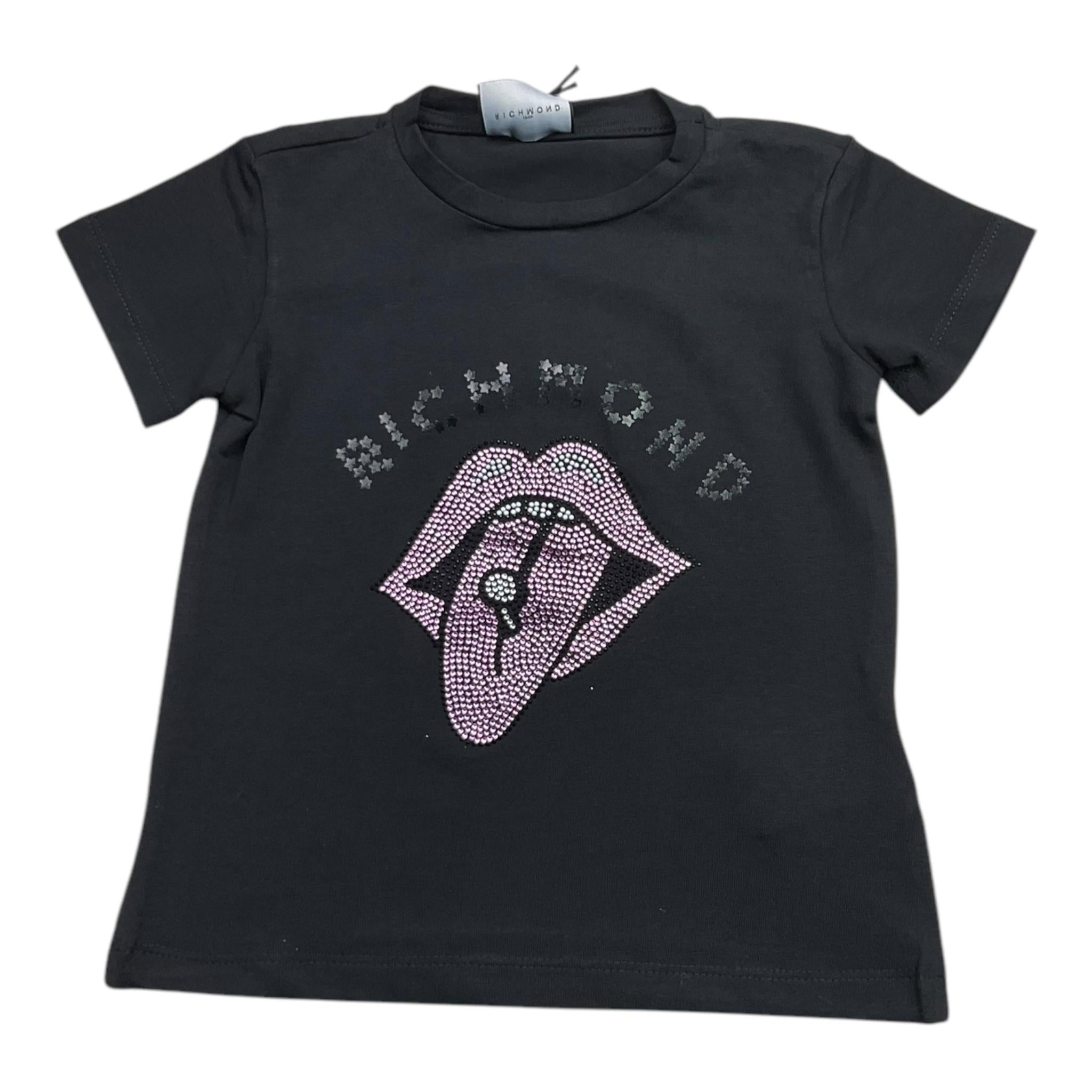 JOHN RICHMOND t-shirt tinta unita girocollo con stampa brillantini Nero per Neonata RGA24150TS NERO JOHN RICHMOND 