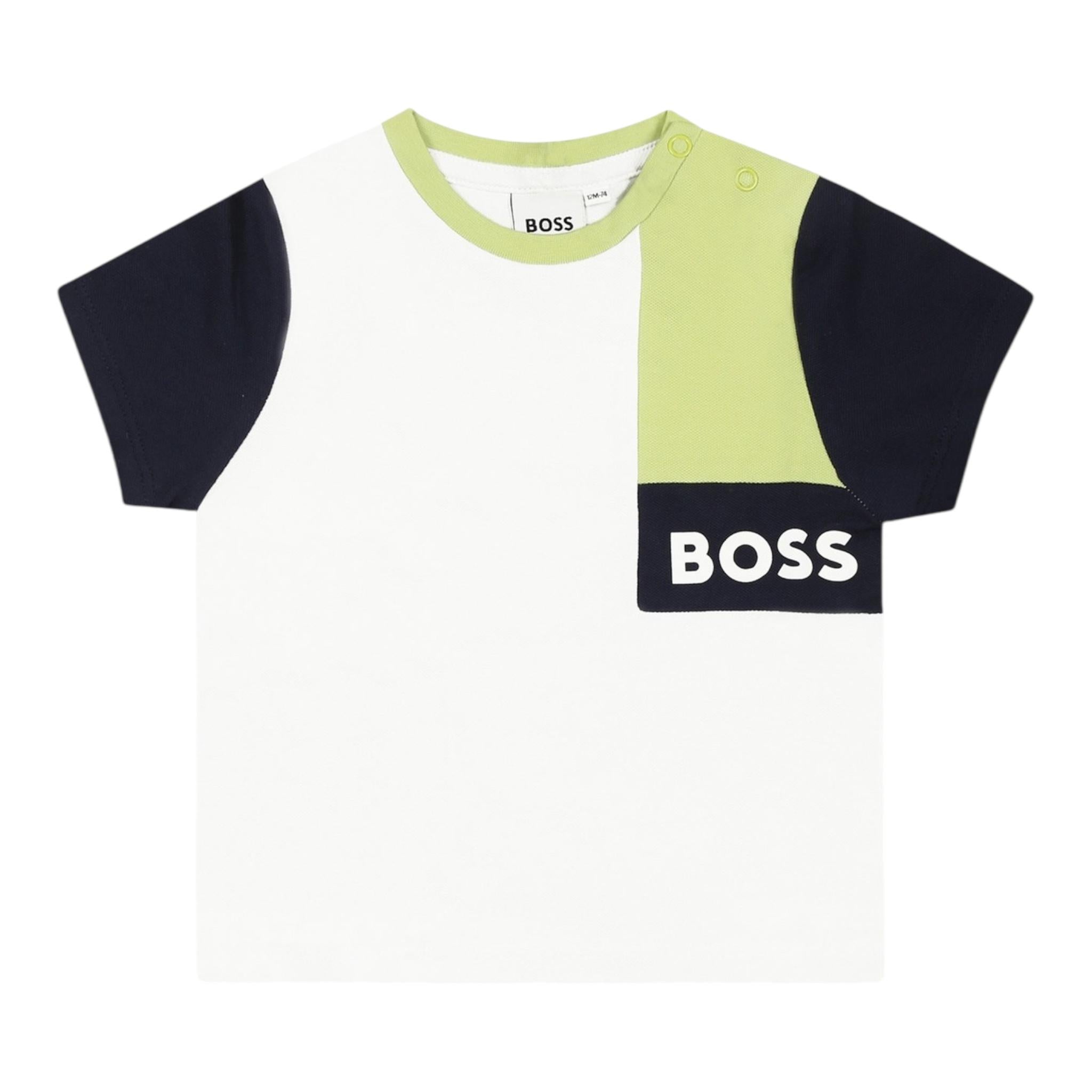 Boss T-Shirt Girocollo Tinta Unita con Maniche In Contrasto per Neonato J52112 BIANCO BOSS 