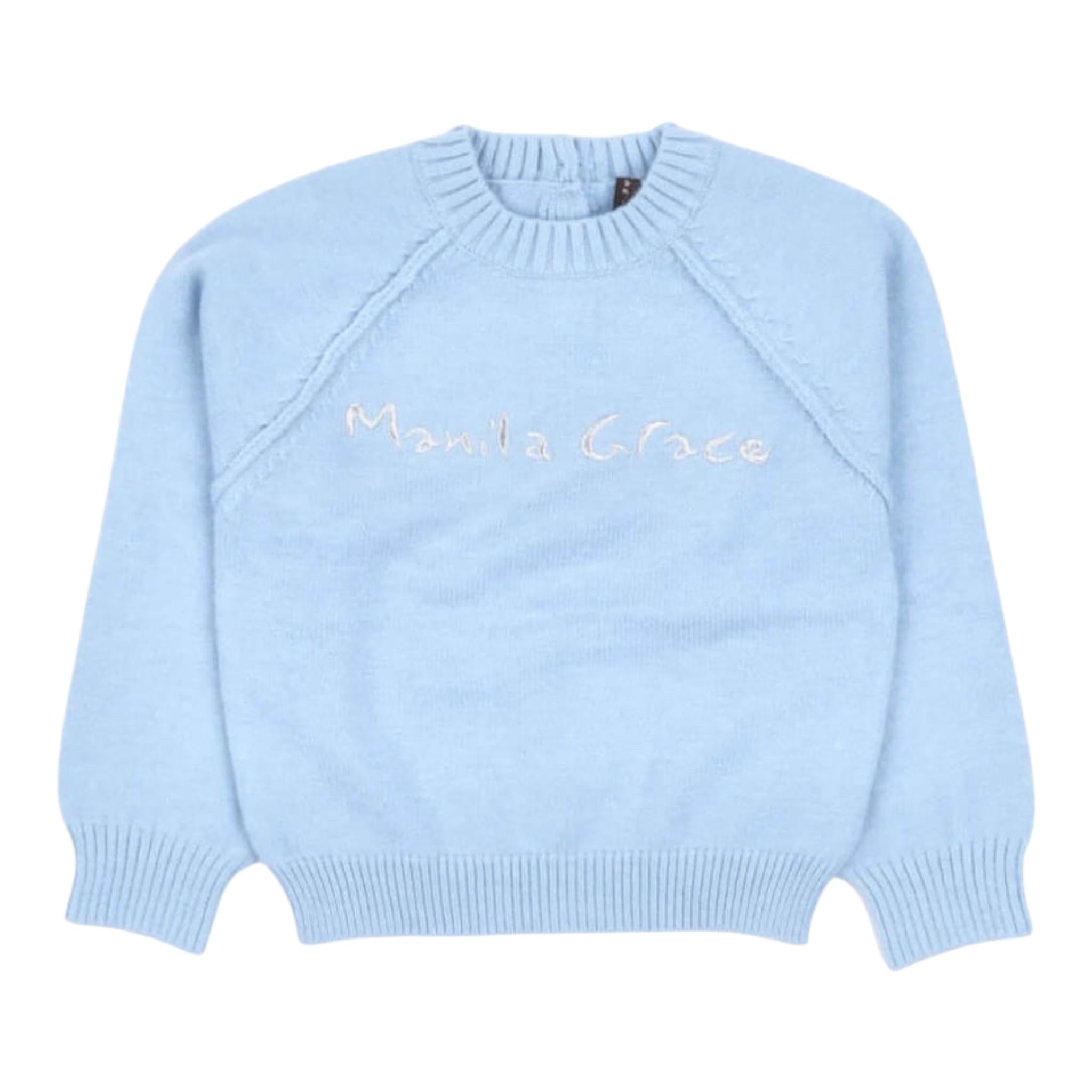 MANILA GRACE maglia tinta unita girocollo con stampa logo Azzurro per Bambina MFBF24M212 AZZURRO MANILA GRACE 