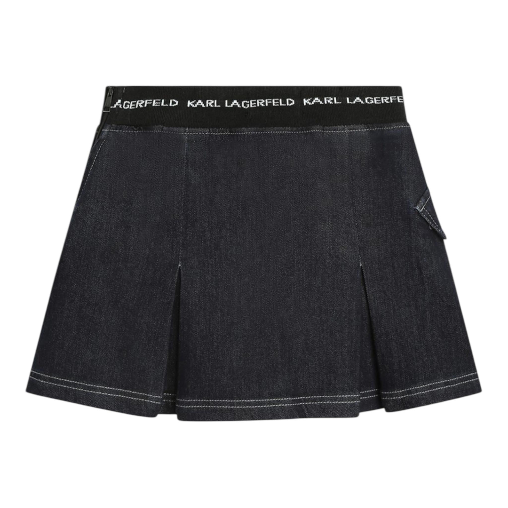 KARL LAGERFELD gonna in denim tinta unita con elastico in vita logato Blu per Bambina Z30092 BLU KARL LAGERFELD 