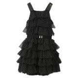 Twinset Abito Tinta Unita Fantasia A Pois Con Tulle E Balze Nero Per Bambina