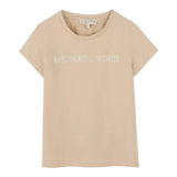 Michael Kors T-Shirt Girocollo Tinta Unita con Stampa per Bambina R30314 BEIGE MICHAEL KORS 