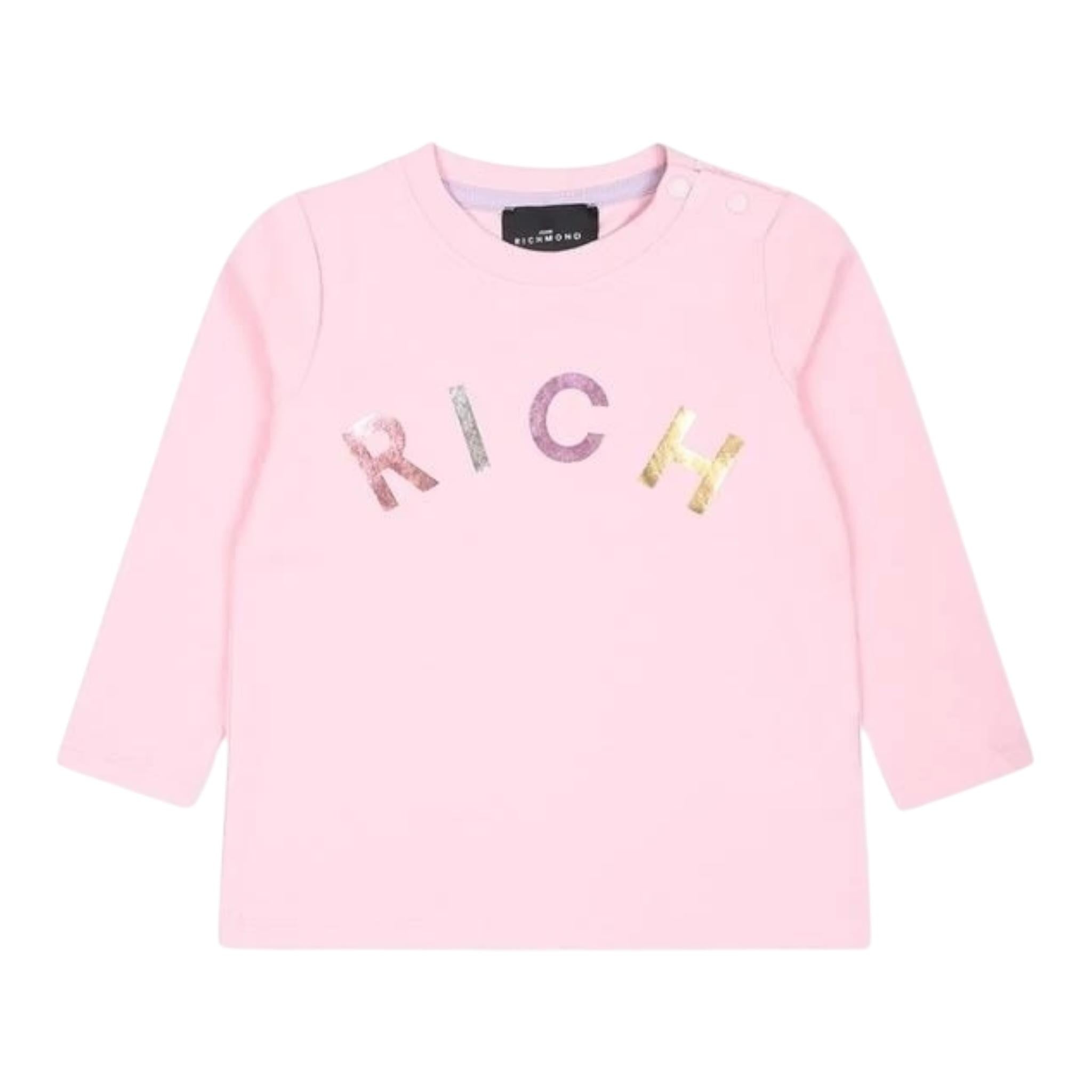 John Richmond Shirt Girocollo Tinta Unita con Stampa per Bambina RIA24054TS ROSA JOHN RICHMOND 