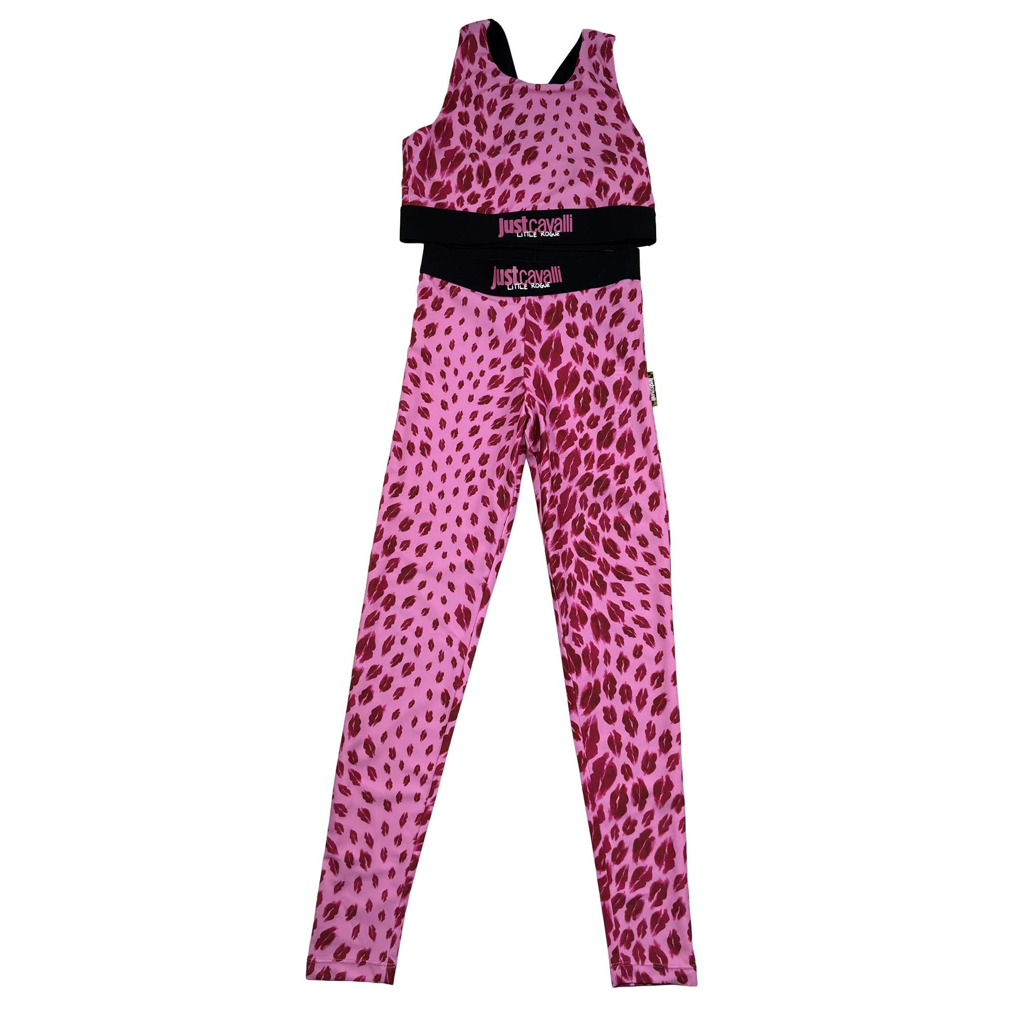 Just Cavalli Completo 2 Pezzi Top-Leggins Tinta Unita con Stampe Bacio per Bambina JGP26033CE ROSA JUST CAVALLI 