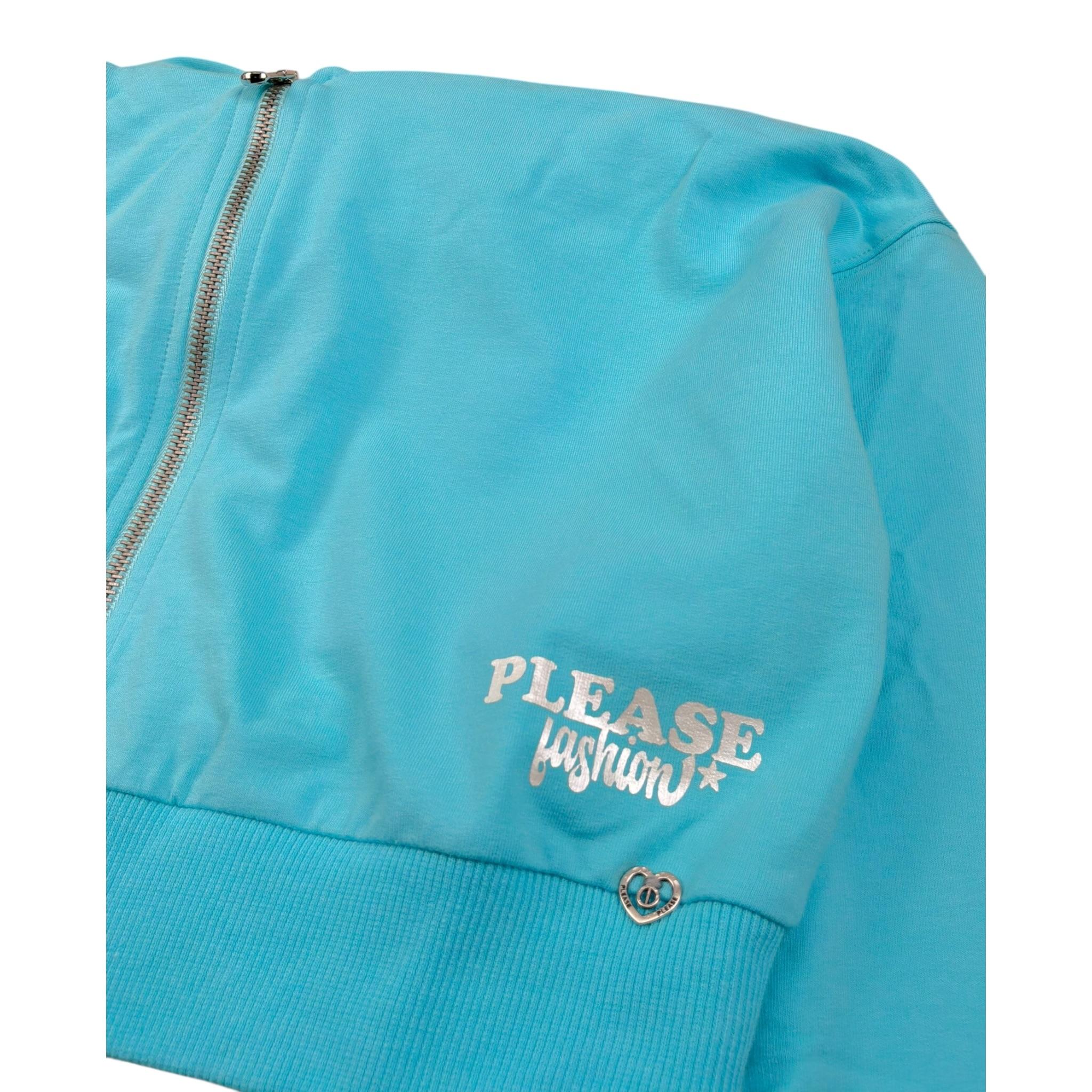 Please Felpa Tinta Unita con Zip E Cappuccio per Bambina LK20042G72 AZZURRO PLEASE 