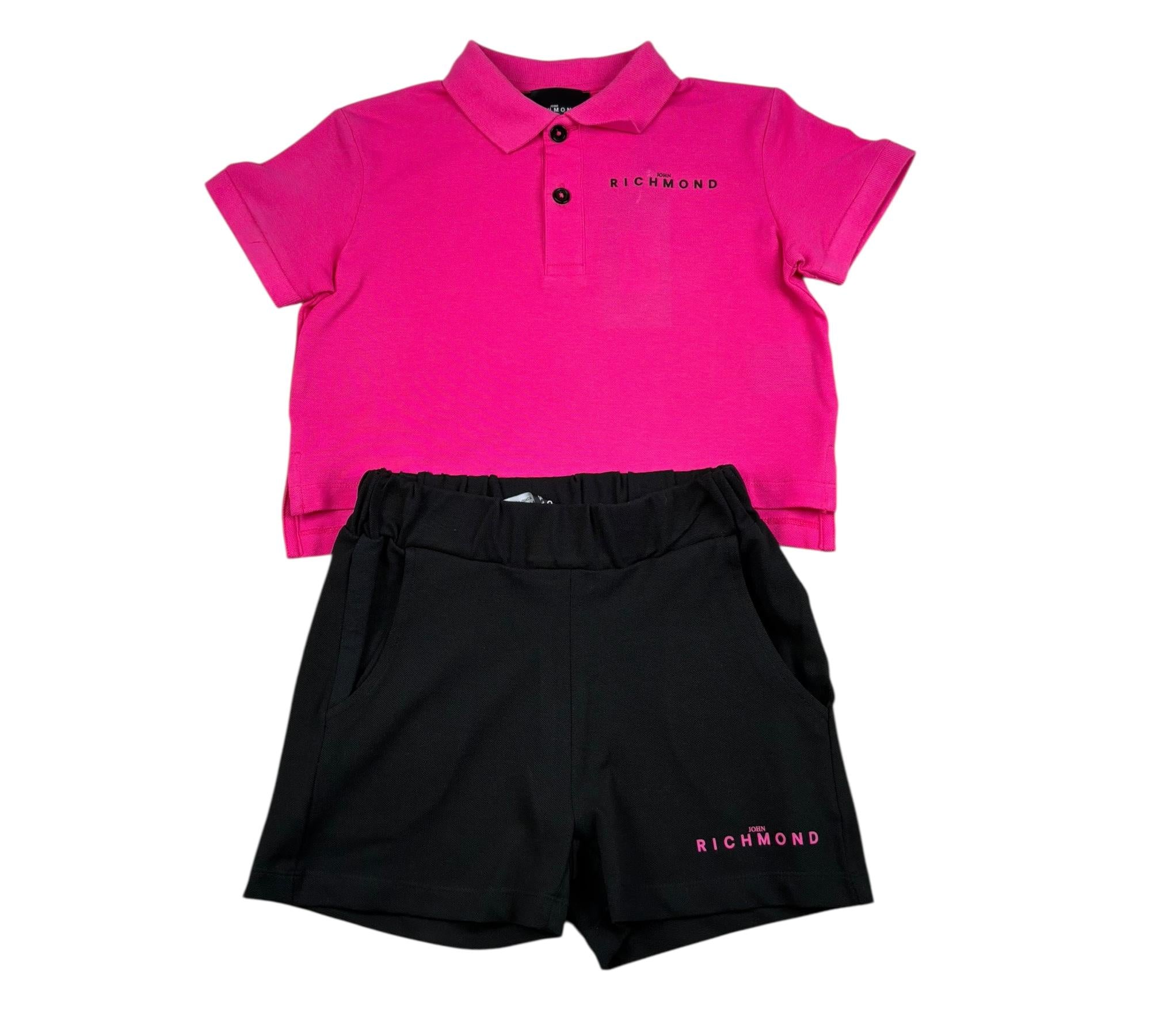 John Richmond Completo 2 Pezzi Polo-Short Bicolore per Bambina RGP26028CE FUXIA/NERO JOHN RICHMOND 