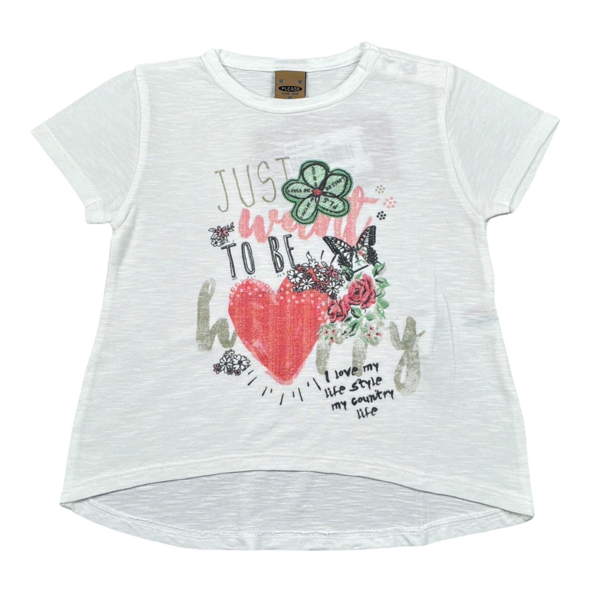 Please T-Shirt Girocollo tinta unita con Stampa Bianco per Neonata MB28030G BIANCO PLEASE 