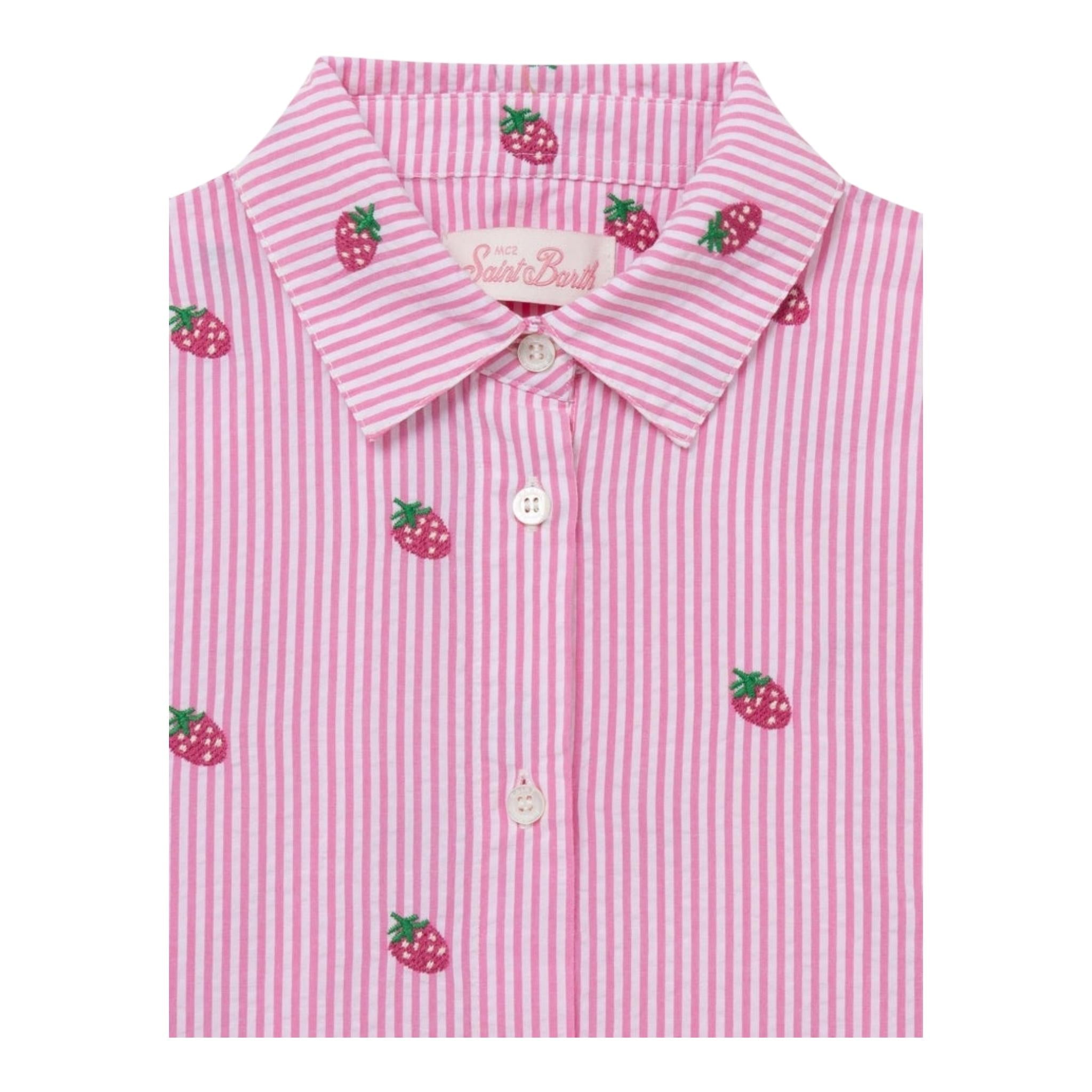 Saint Barth Camicia Bicolore con Fantasia A Righe per Bambina BRIG003 BIANCO/ROSA SAINT BARTH 