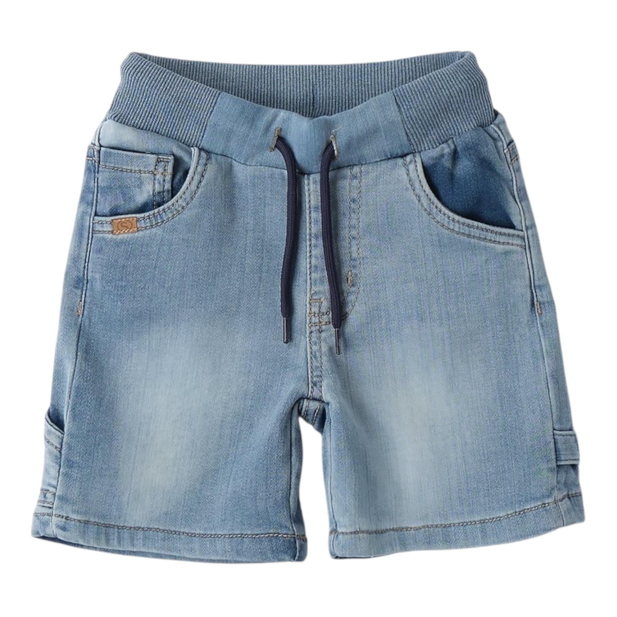 Sarabanda Bermuda In Denim Tinta Unita con Elastico In Vita per Neonato 0B120N AZZURRO SARABANDA 