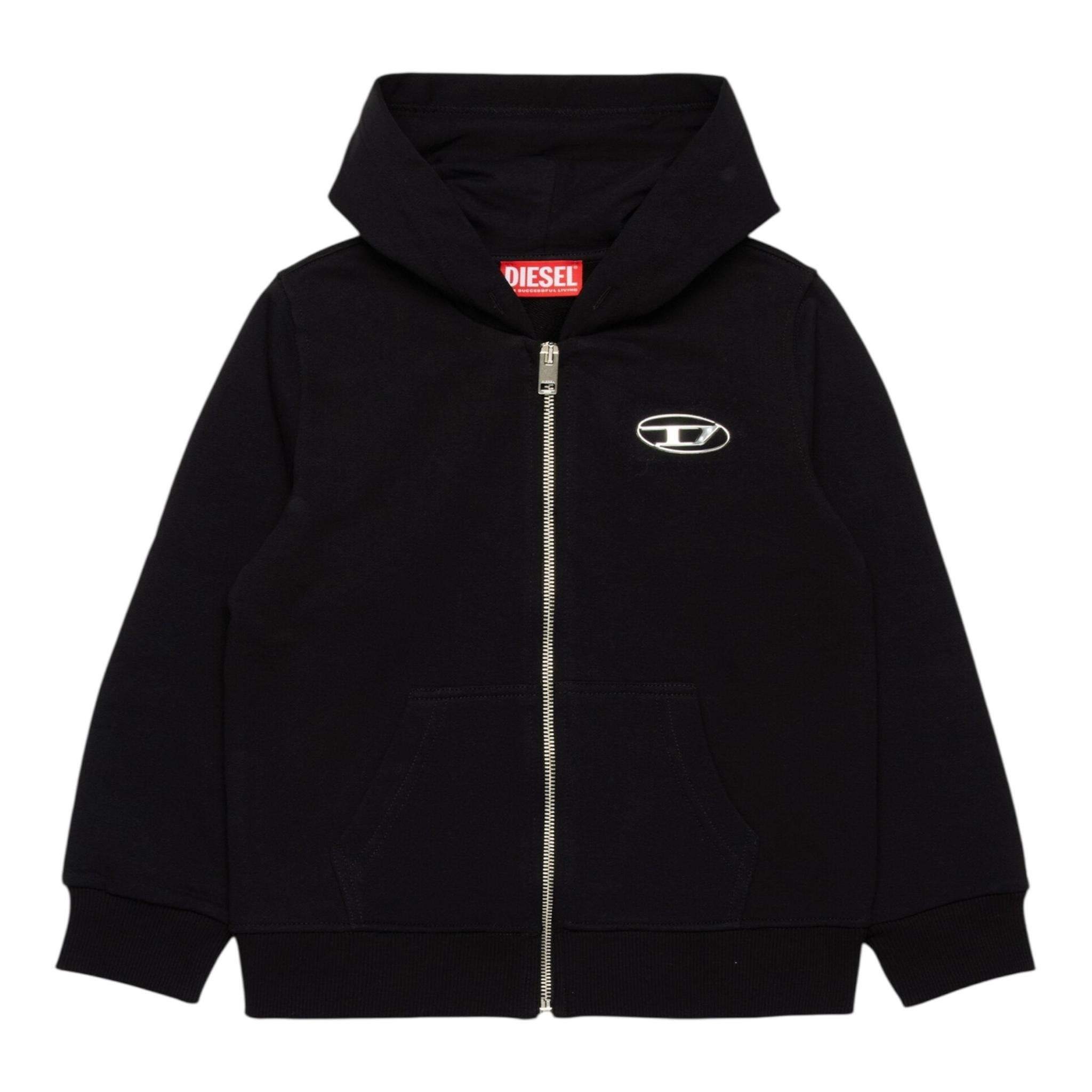 Diesel Felpa con Zip E Cappuccio Tinta Unita con Logo per Bambino J02244 NERO DIESEL 