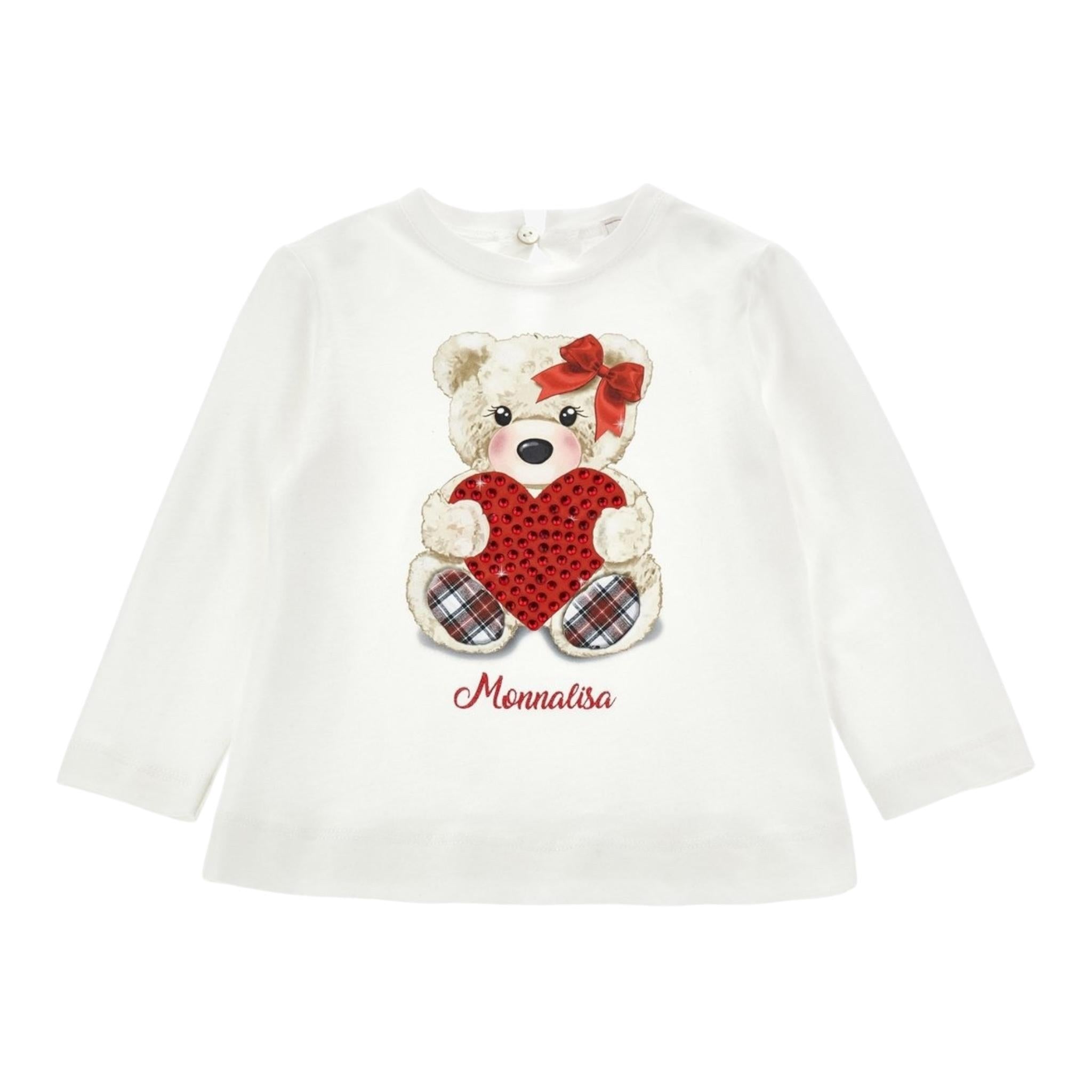 Monnalisa Shirt Tinta Unita con Stampa E Brillantini per Neonata 39D626 BIANCO MONNALISA 