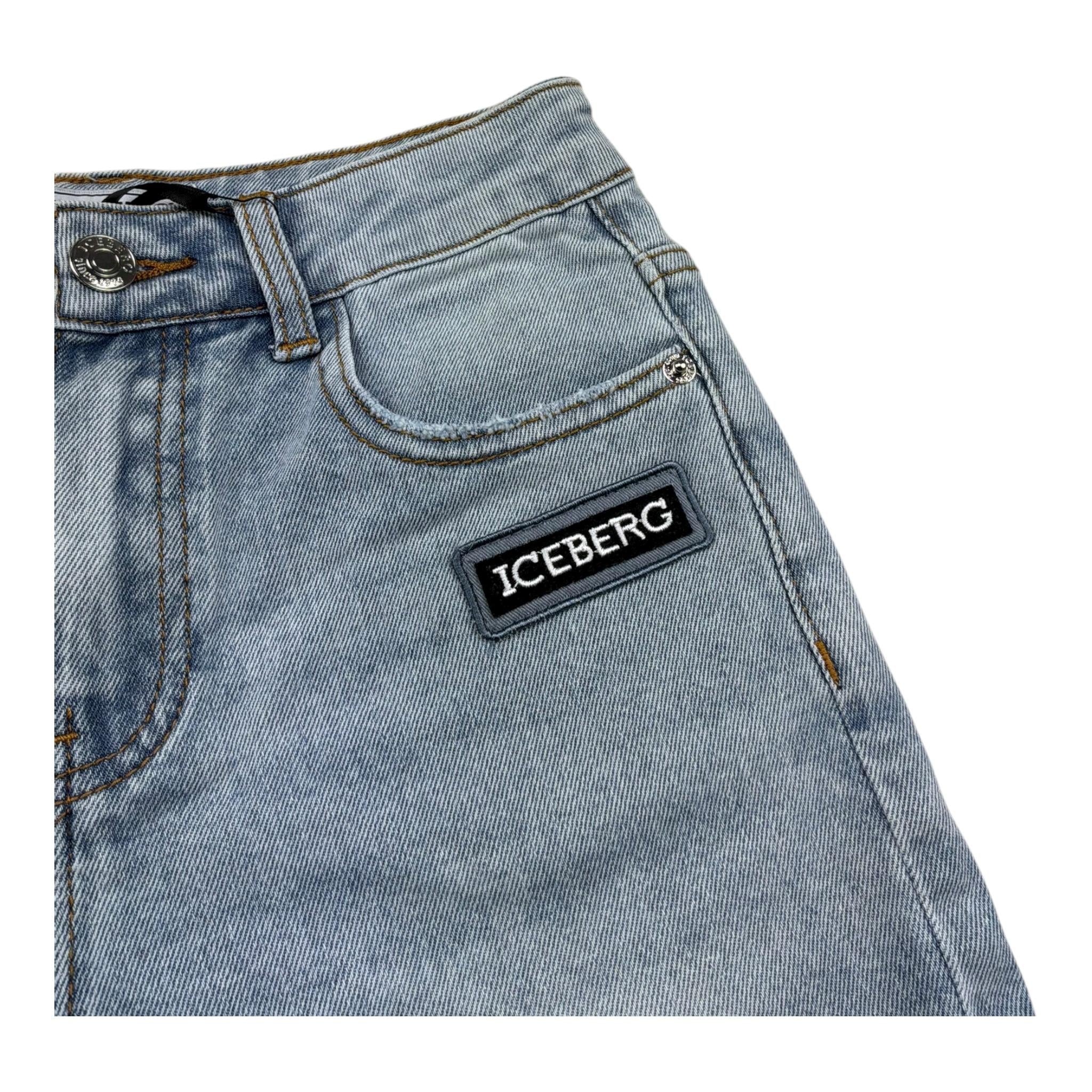 Iceberg Bermuda In Denim Tinta Unita con Stampa per Bambino BMICE5100JX AZZURRO ICEBERG 