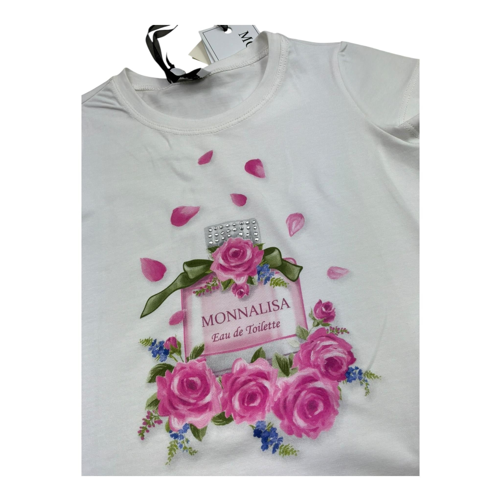 Monnalisa T-Shirt Girocollo Tinta Unita con Stampa per Bambina 113610 BIANCO MONNALISA 