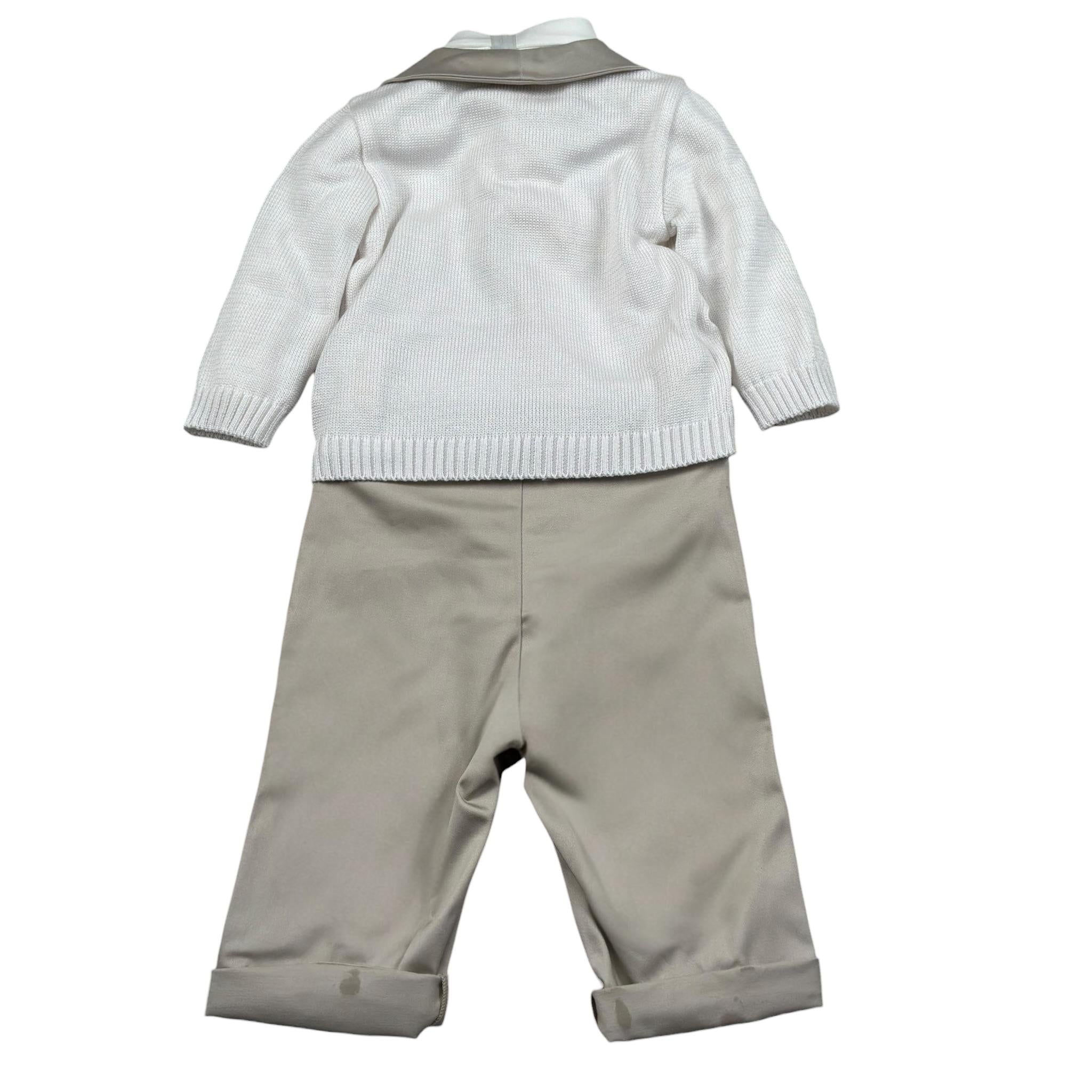 Pure Firenze Completo 4 Pezzi Camcia-Pantalone-Cardigan-Papillon Panna per Neonato 7665 PANNA PURE FIRENZE 