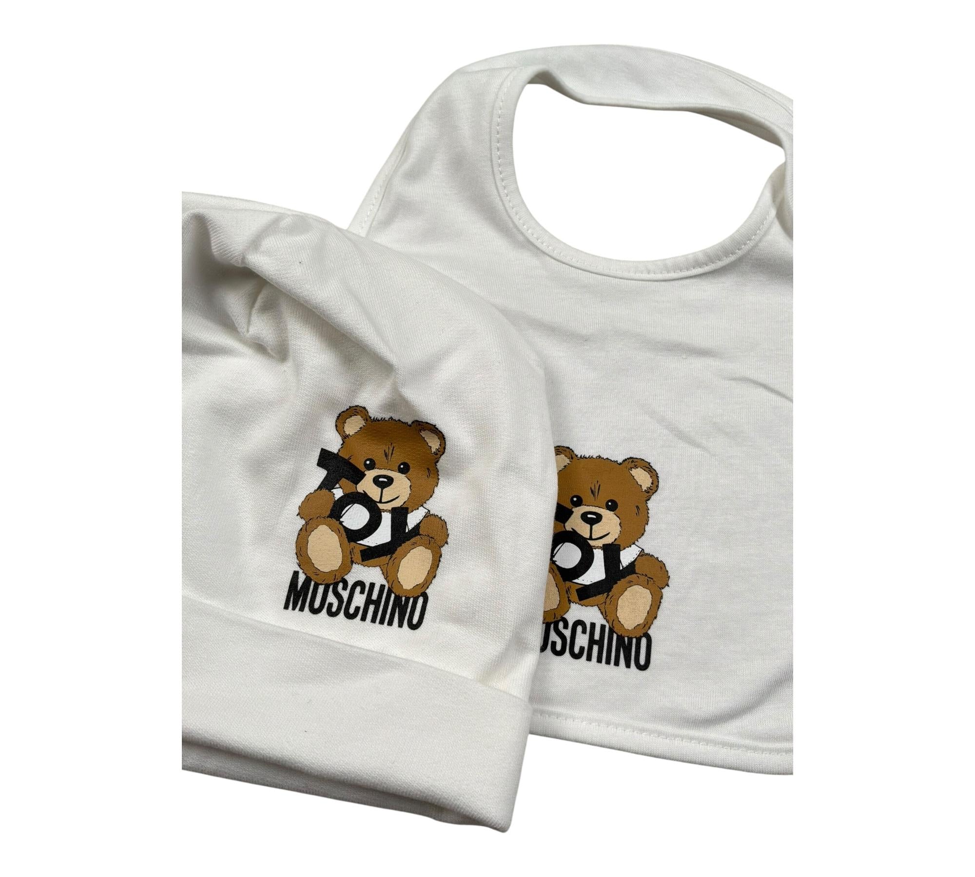 Moschino Set Cappello-Bavetta Tinta Unita per Neonato MUY081 PANNA MOSCHINO 