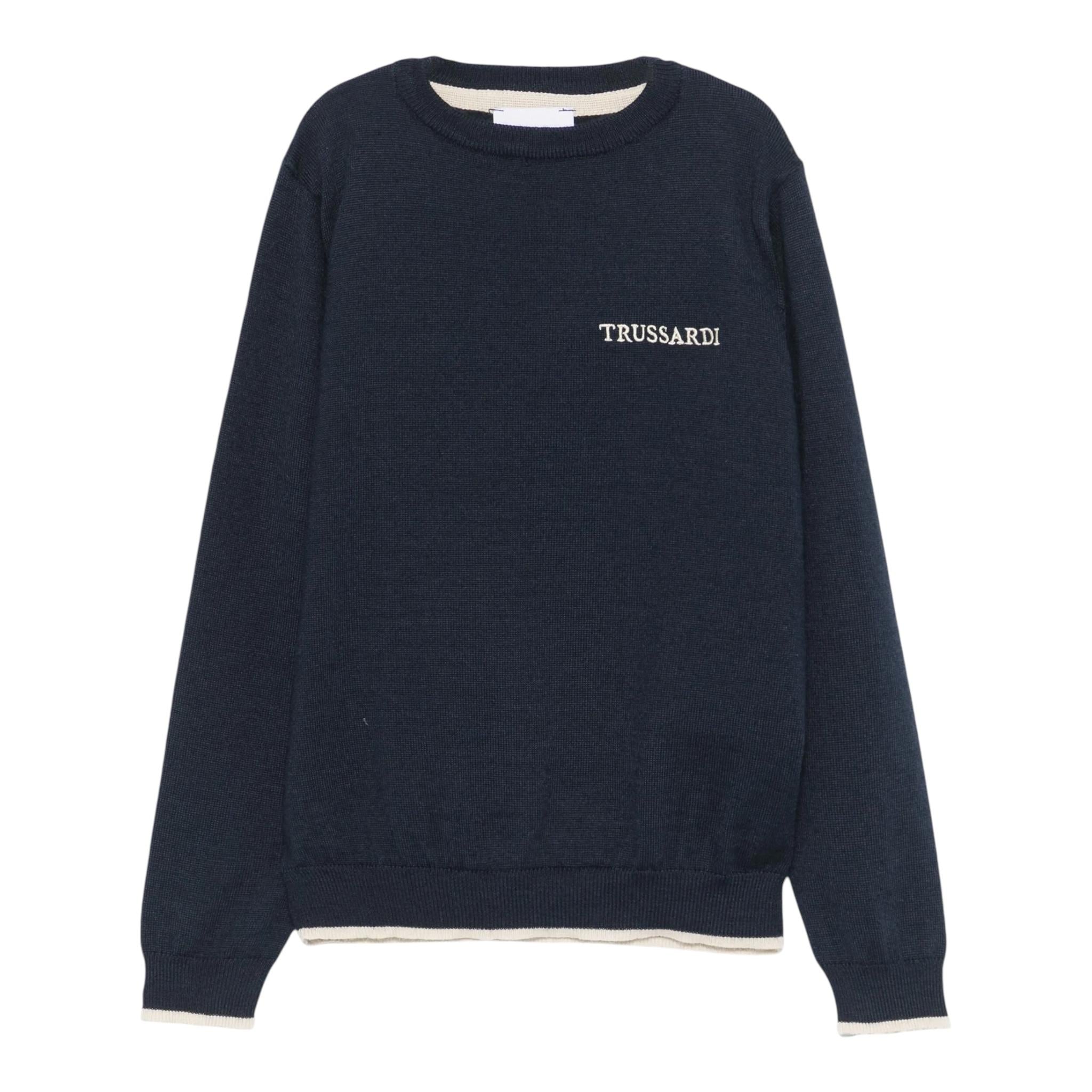 TRUSSARDI maglia girocollo tinta unita con stampa logo Blu per Bambino TIA24004MA BLU TRUSSARDI 