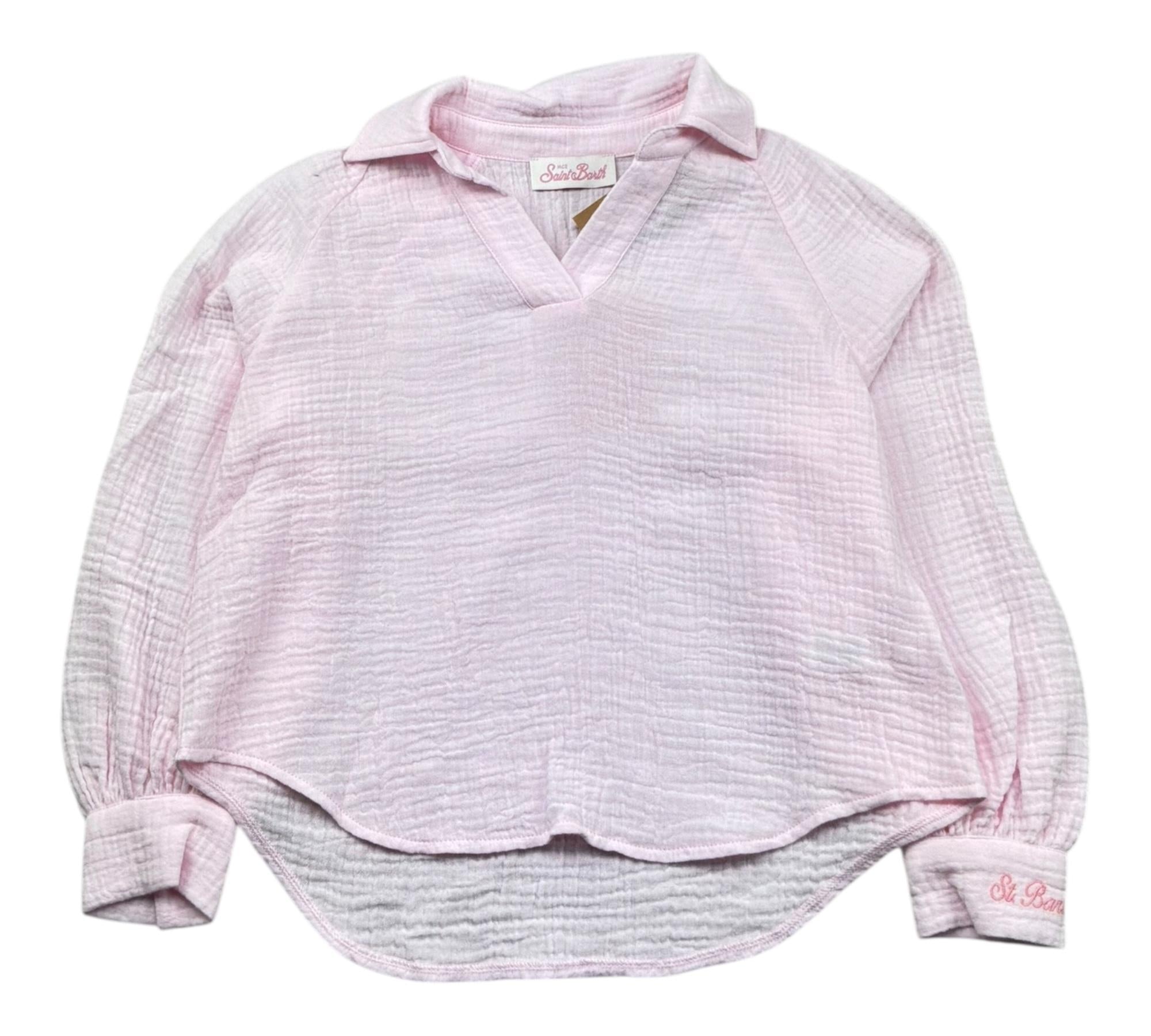 Saint Barth Camicia Manica Lunga Tinta Unita con Logo per Bambina MAIRAJR ROSA SAINT BARTH 