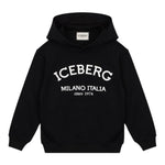 ICEBERG felpa chiusa con cappuccio tinta unita con stampa logo Nero per Bambina MFICE5336JXX NERO ICEBERG 