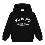 ICEBERG felpa chiusa con cappuccio tinta unita con stampa logo Nero per Bambina MFICE5336JXX NERO ICEBERG 