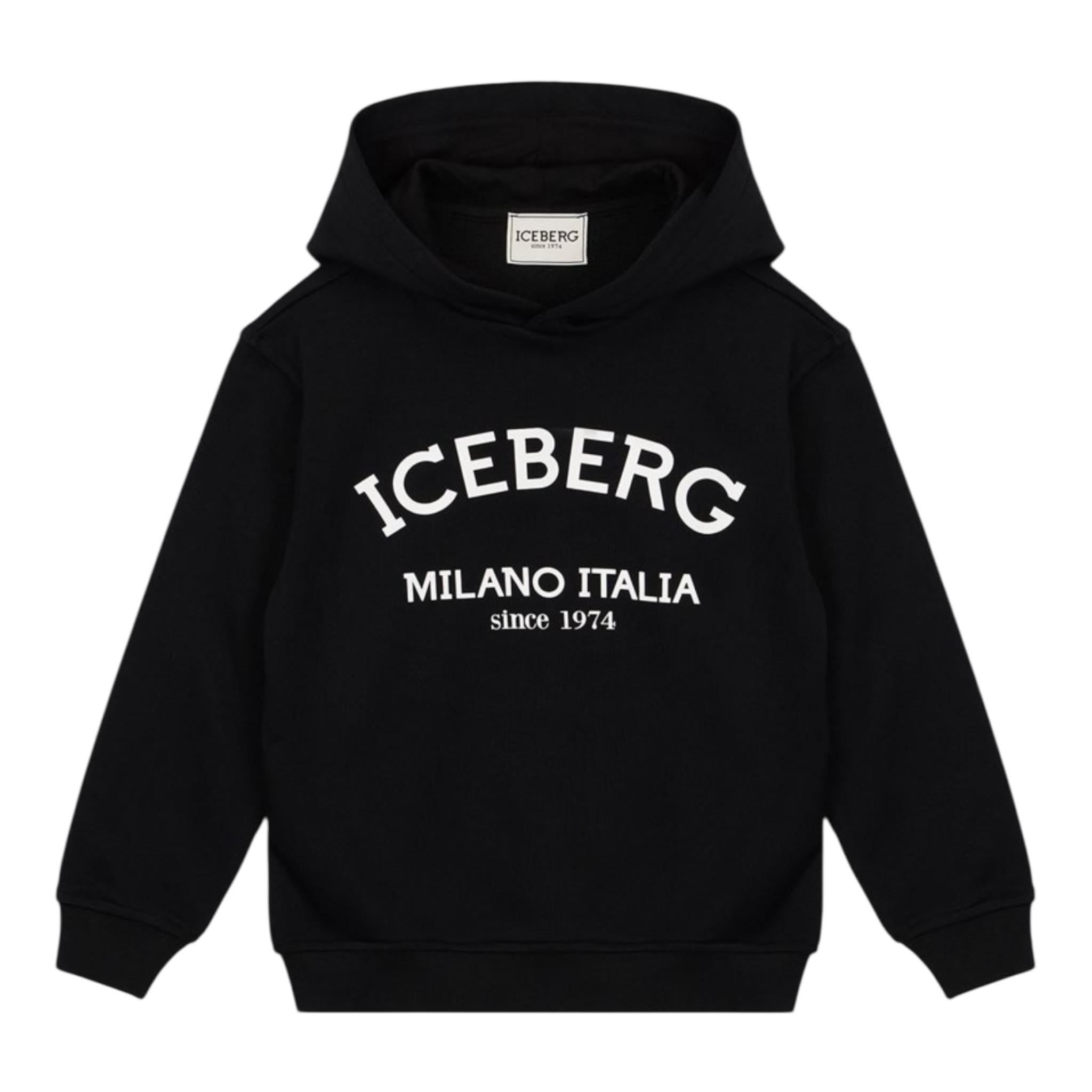 ICEBERG felpa chiusa con cappuccio tinta unita con stampa logo Nero per Bambina MFICE5336JXX NERO ICEBERG 