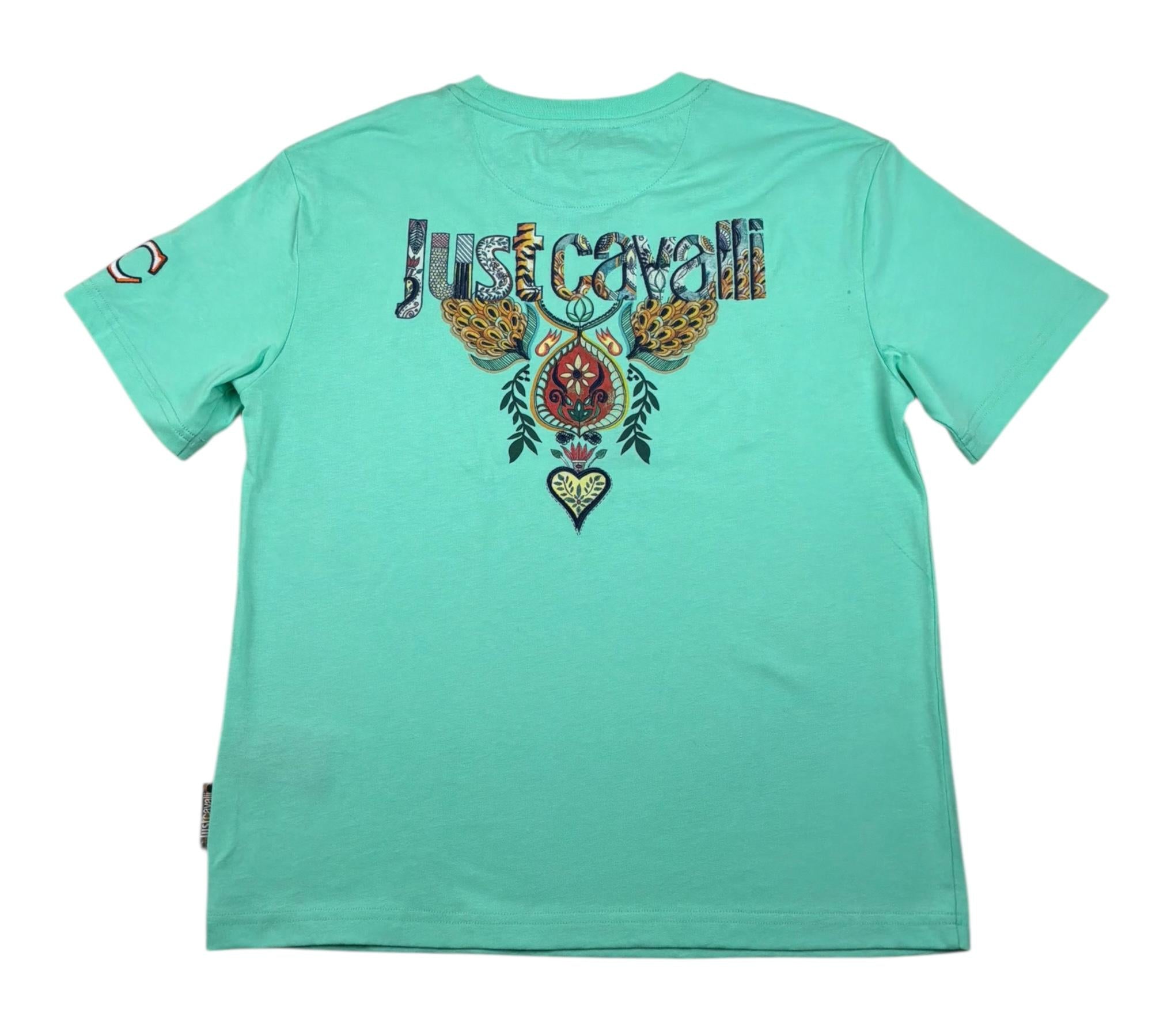 Just Cavalli T-Shirt Girocollo Tinta Unita con Stampa per Bambino JBP26086CJ VRDE ACQUA JUST CAVALLI 