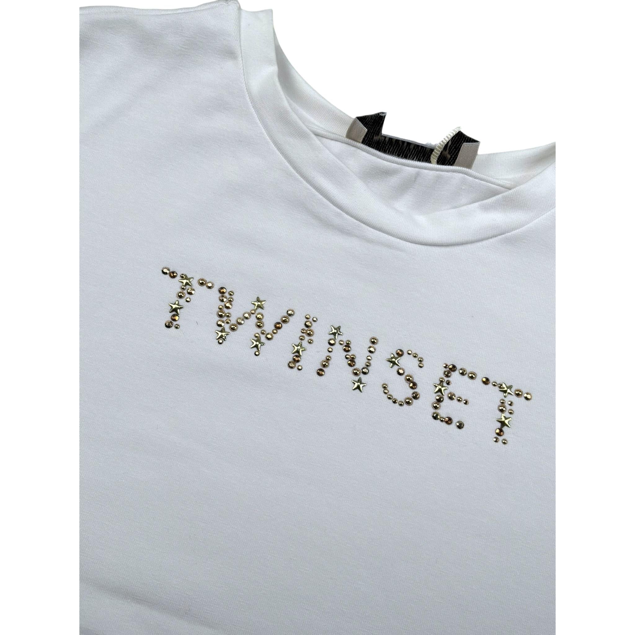 Twinset T-Shirt Girocollo Tinta Unita con Stampa per Bambina 251GJ2484X BIANCO TWINSET 