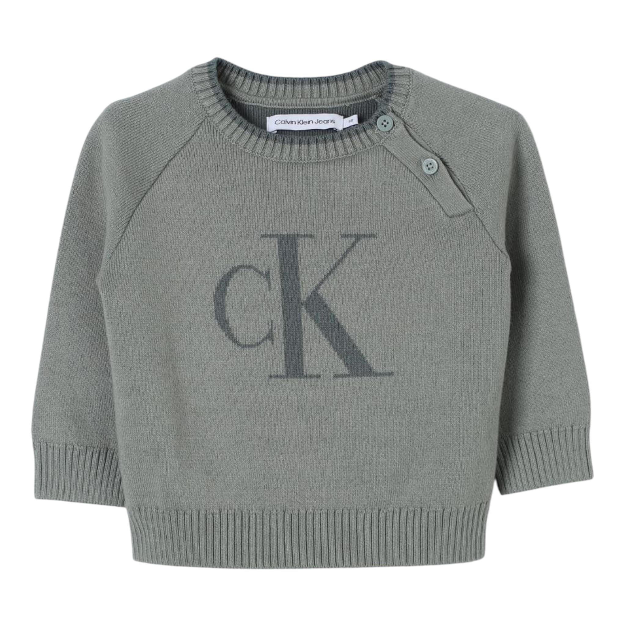 CALVIN KLEIN maglia tinta unita girocollo con stampa Verde per Neonato IN0IN00205X VERDE CALVIN KLEIN 