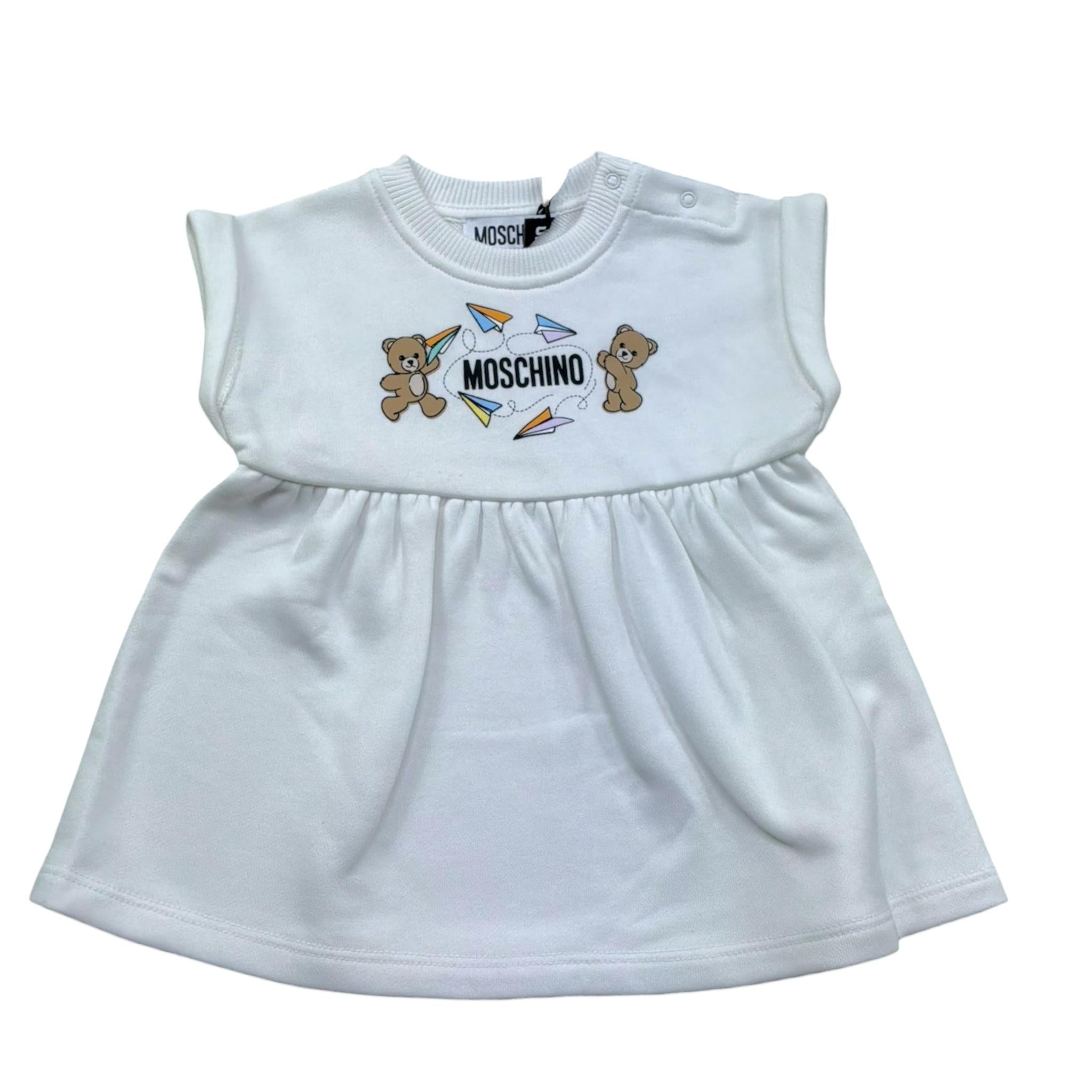 Moschino Abito Girocollo Tinta Unita con Stampa per Neonata MDV0DF BIANCO MOSCHINO 