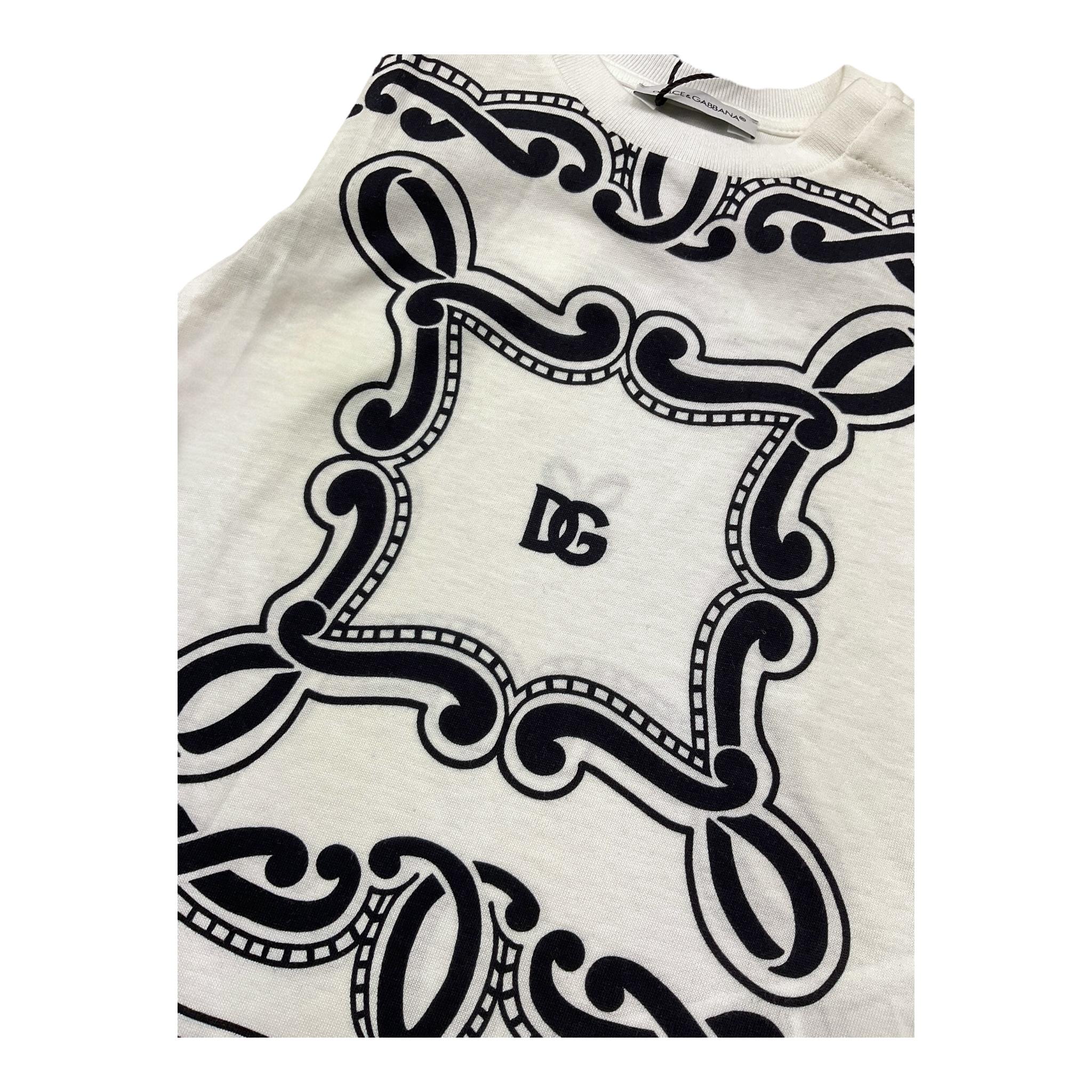 Dolce & Gabbana T-Shirt Girocollo Tinta Unita con Stampa Fantasia per Neonato L1JT7W BIANCO DOLCE & GABBANA 