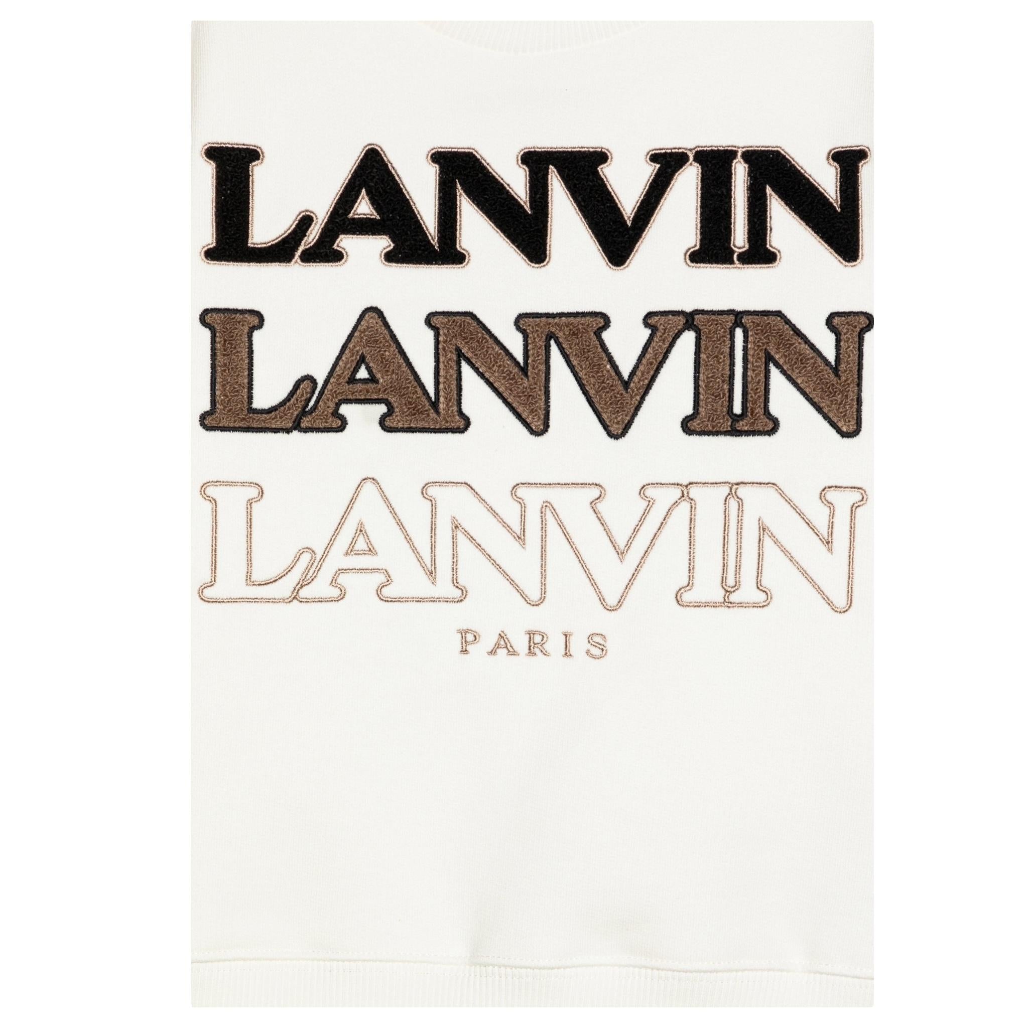 LANVIN felpa chiusa girocollo tinta unita con logo Panna per Bambino N30141 PANNA LANVIN 