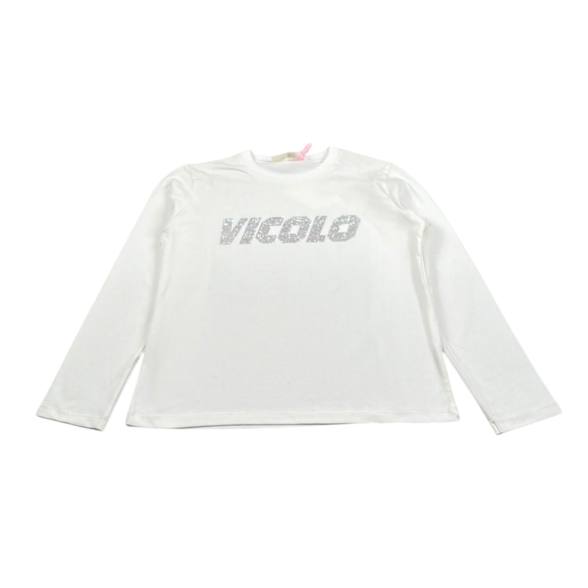Vicolo Shirt Girocollo Tinta Unita con Brillantini per Bambina 3141M00077 BIANCO VICOLO 