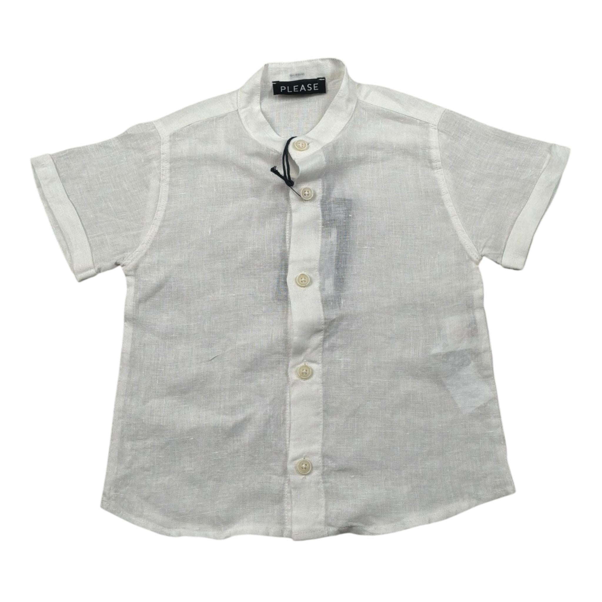 Please Camicia Mezza Manica Tinta Unita per Neonato CC37300B73 PANNA PLEASE 