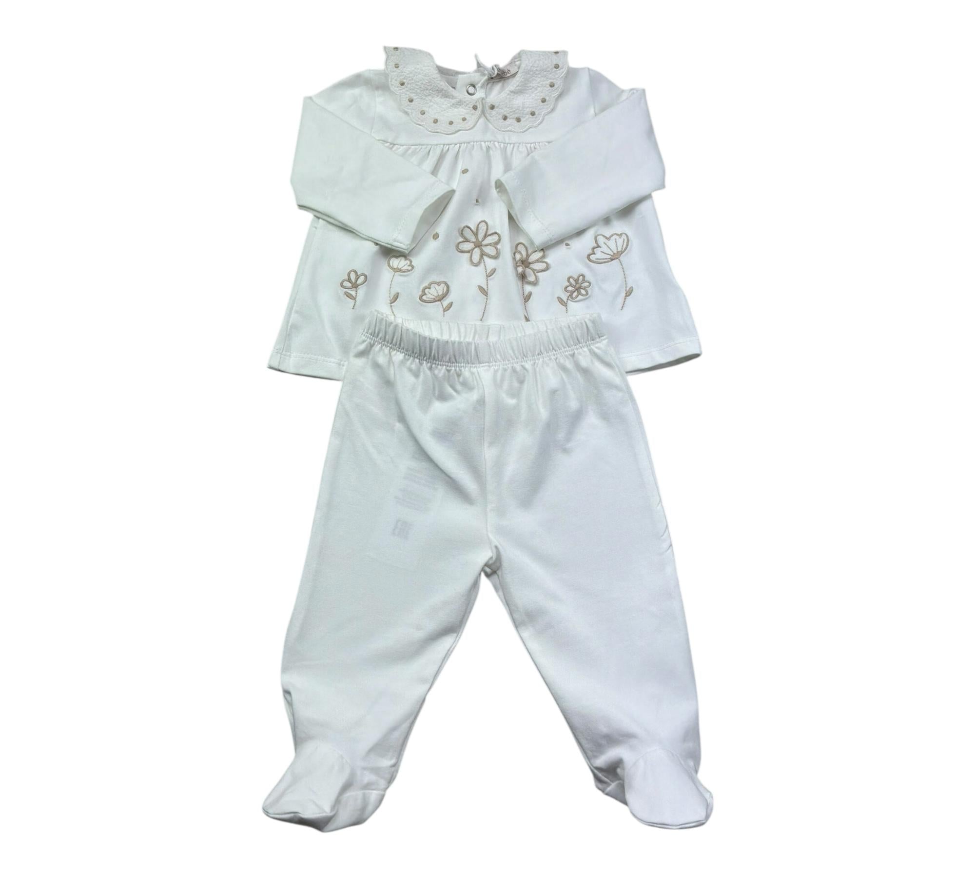 Le Bebe Completo 2 Pezzi Shirt-Ghettina Tinta Unita per Neonata LBG6305 BIANCO LE BEBE 