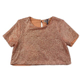 Piccola Ludo T-Shirt Girocollo Tinta Unita Paillettata Salmone Per Bambina