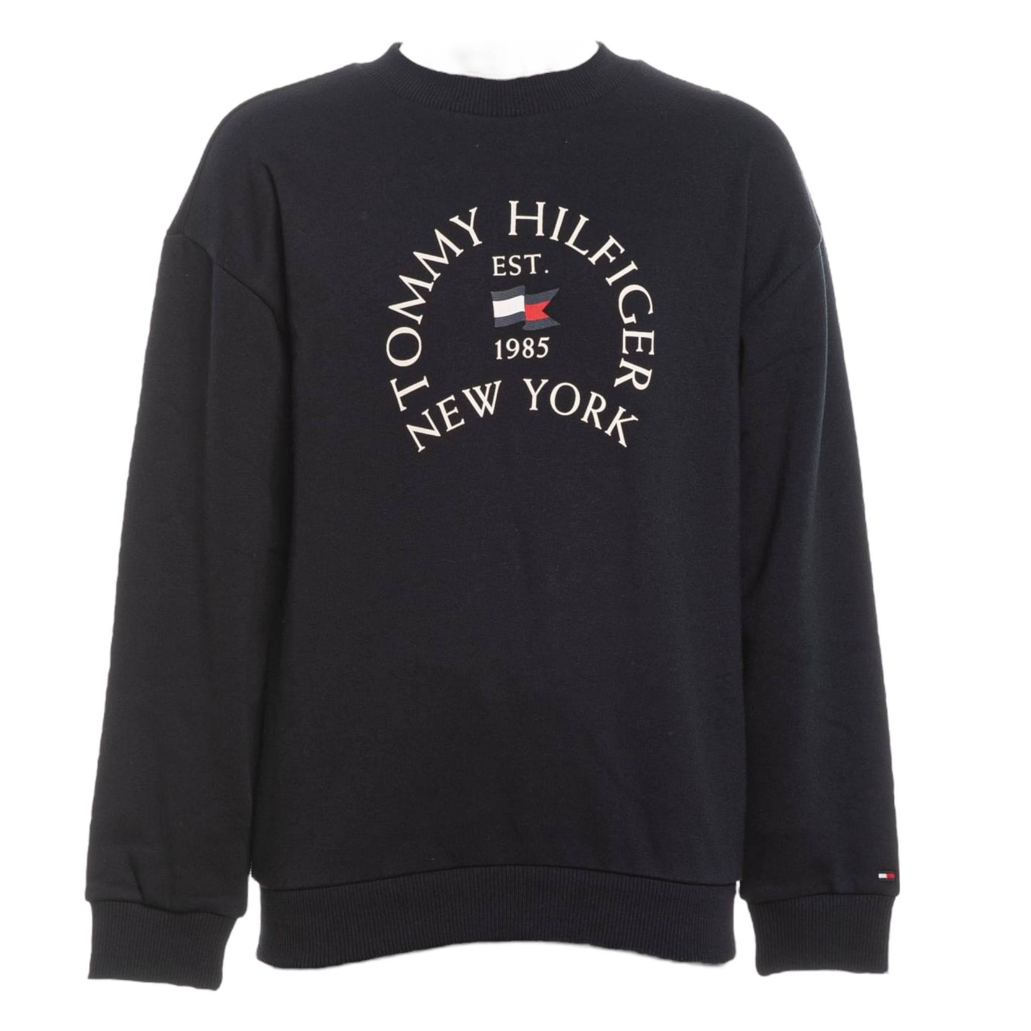 TOMMY HILFIGER felpa girocollo tinta unita con logo Blu per Bambino KB0KB09192X BLU TOMMY HILFIGER 