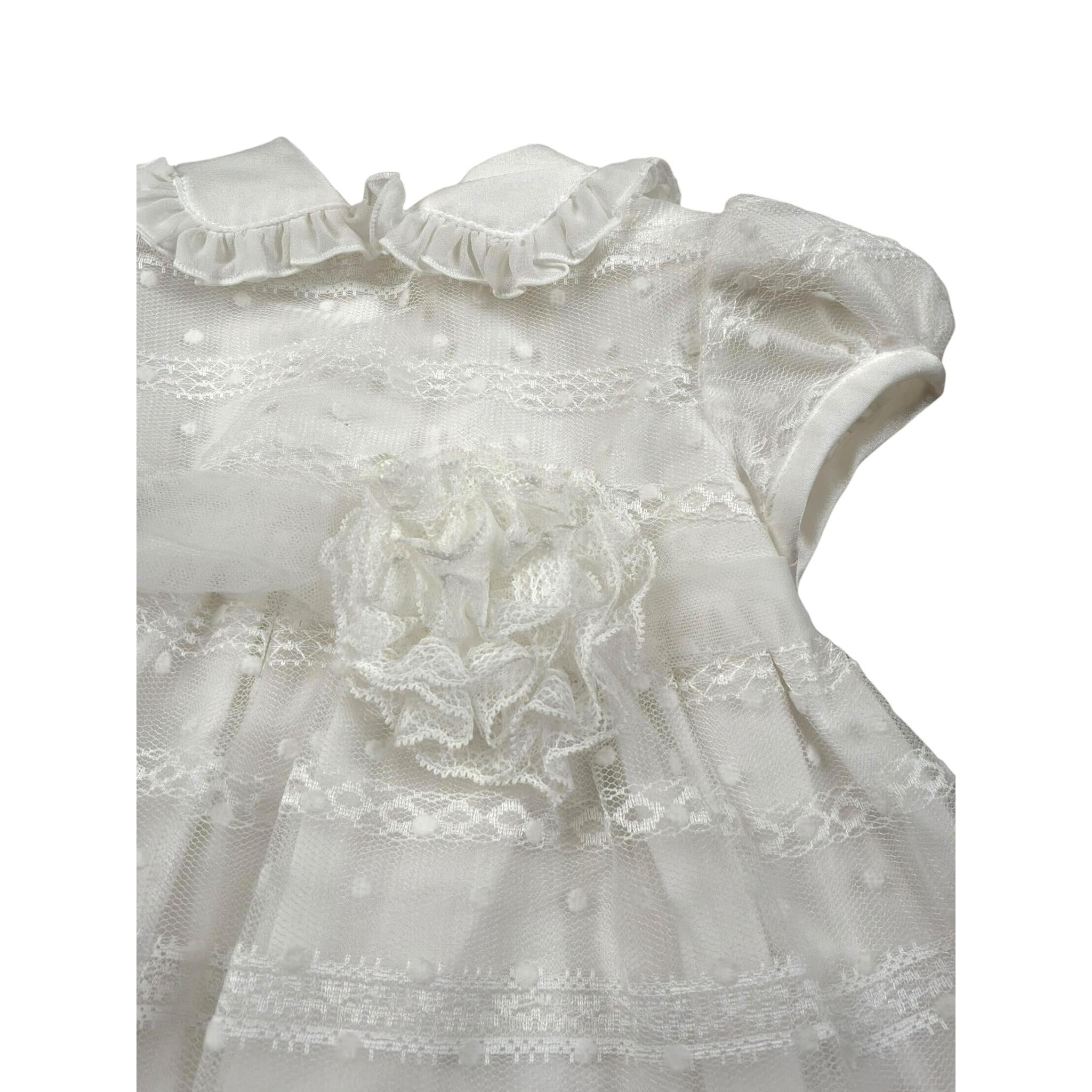 Aletta Abito Mezza Manica Tinta Unita con Tulle per Neonata HP220335C BIANCO ALETTA 