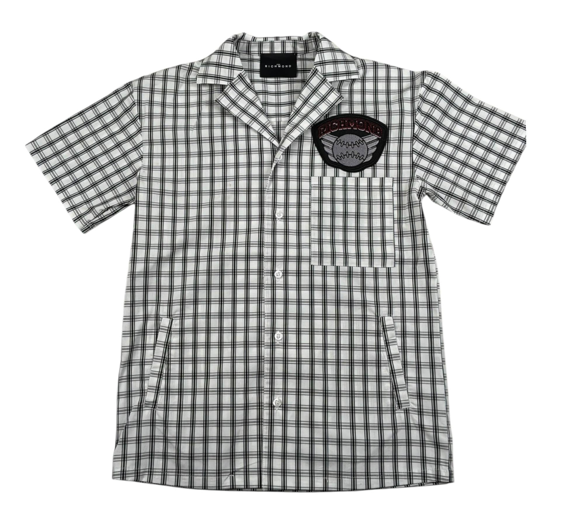 John Richmond Camcia Mezza Manica Fantasia Qaudri per Bambino GBP2613CAE BIANCO JOHN RICHMOND 