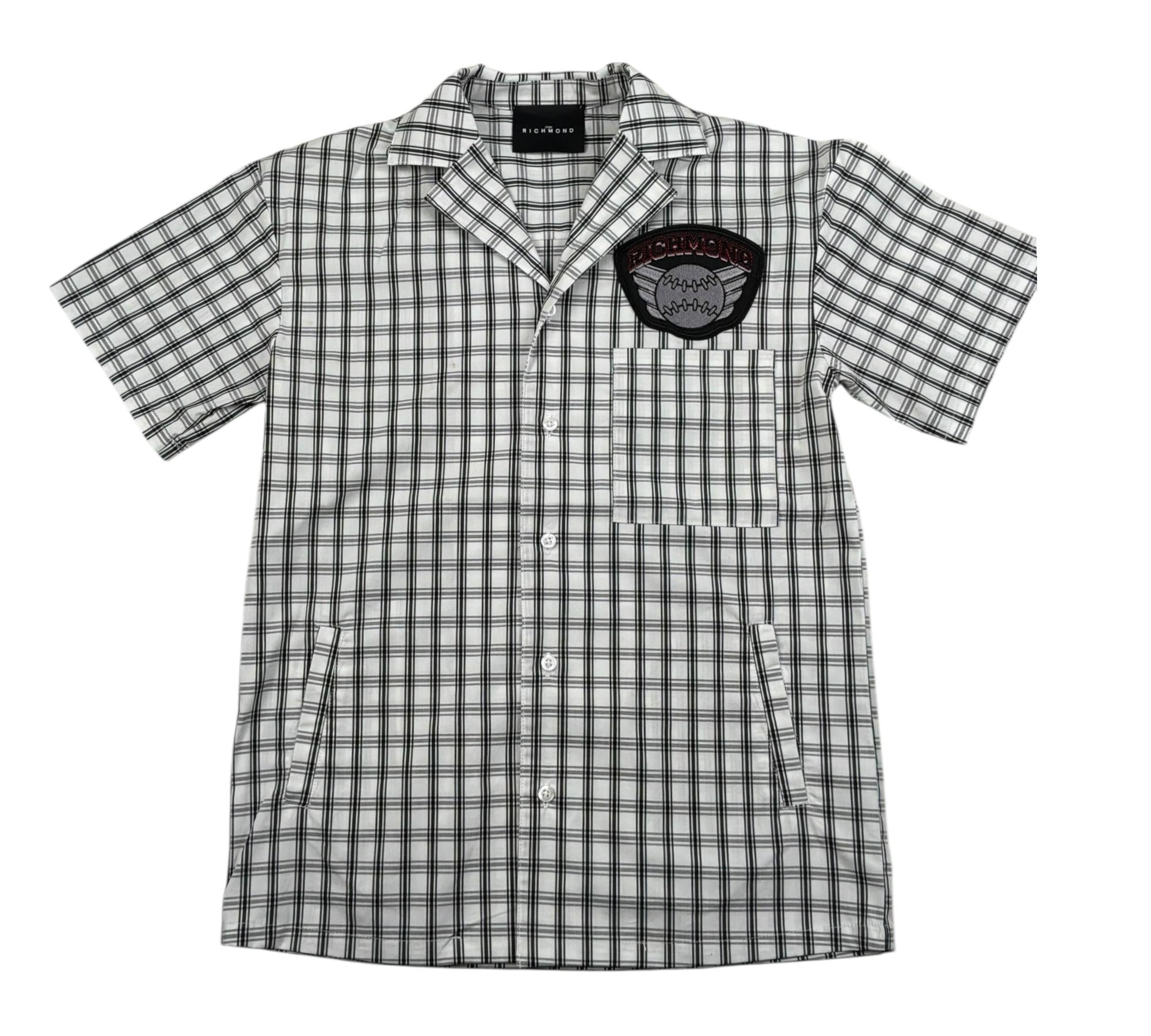 John Richmond Camcia Mezza Manica Fantasia Qaudri per Bambino GBP2613CAE BIANCO JOHN RICHMOND 