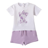 Sarabanda Completo 2 Pezzi T-Shirt-Short per Neonata 0B255XN BIANCO/LILLA SARABANDA 