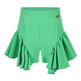 Odi Et Amo Short Tinta Unita con Balze Verde per Bambina