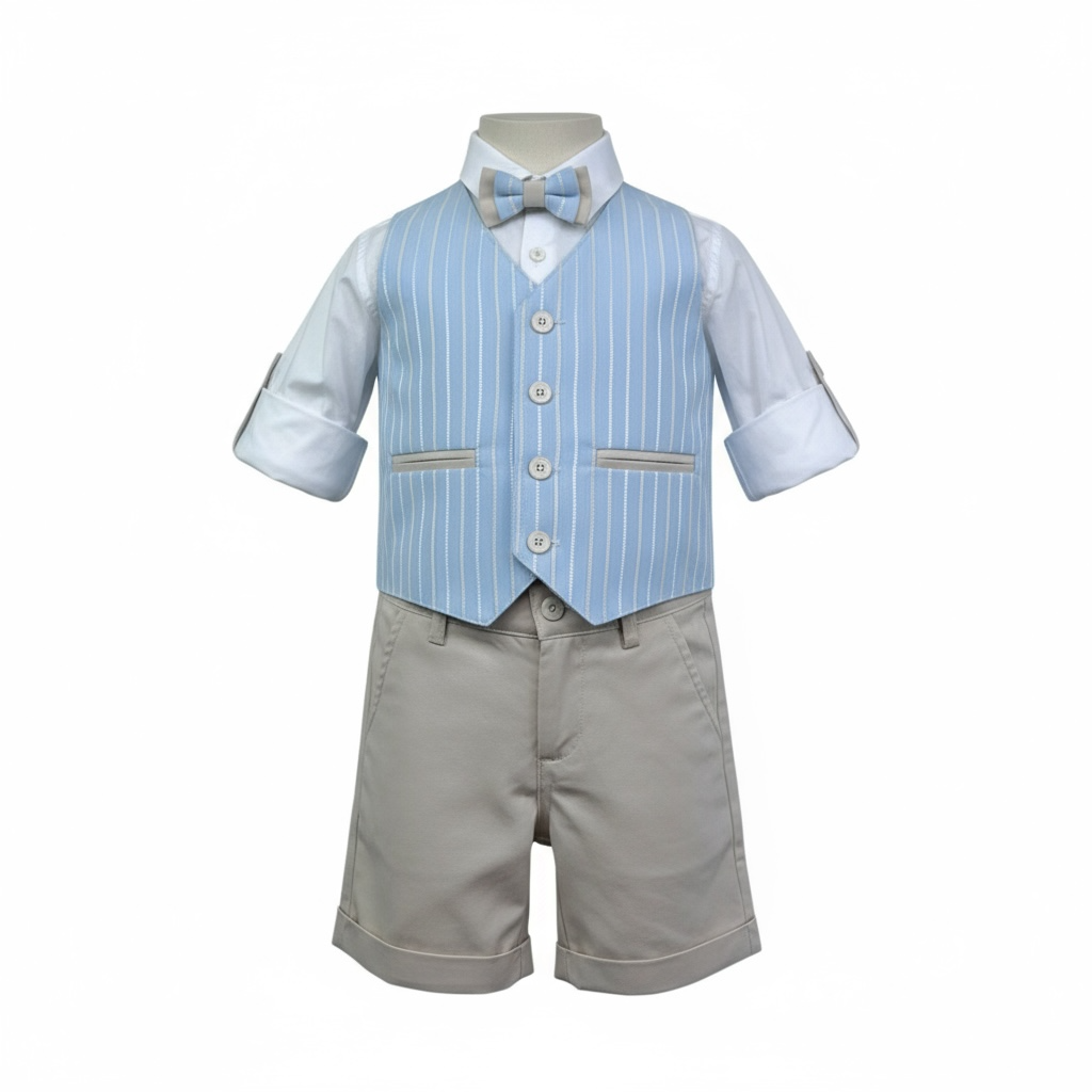 Mai'S Kids Completo 4 Pezzi Bermuda-Gilet-Camicia-Papillions per Neonato COMP0011 AZZURRO MAI'S KIDS 