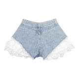 Twinset Short In Denim Tinta Unita Con Ricami Azzurro Per Bambina