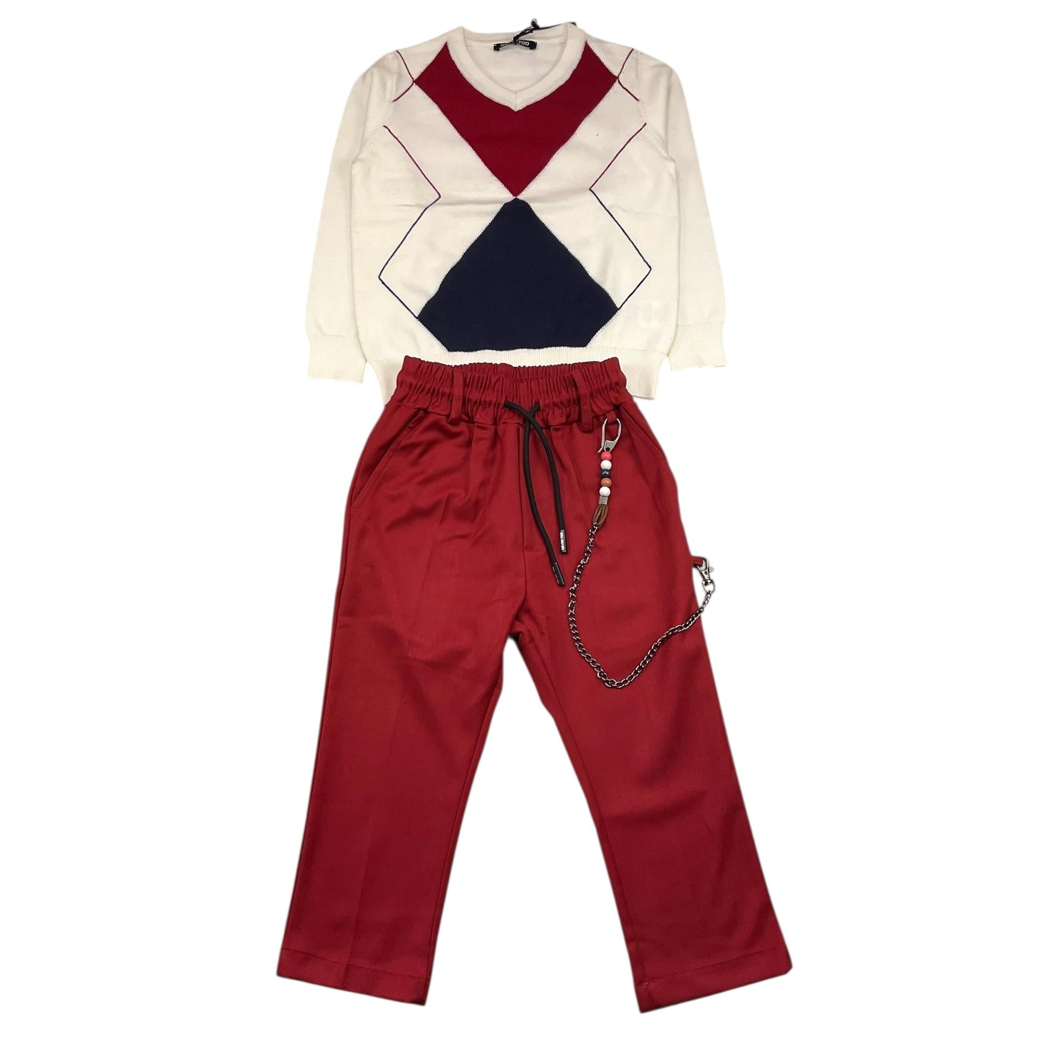 NEVER TOO cmpleto 2 pezzi maglia-pantalone bicolore Panna/rosso per Bambino NT2193B PANNA/ROSSO NEVER TOO 