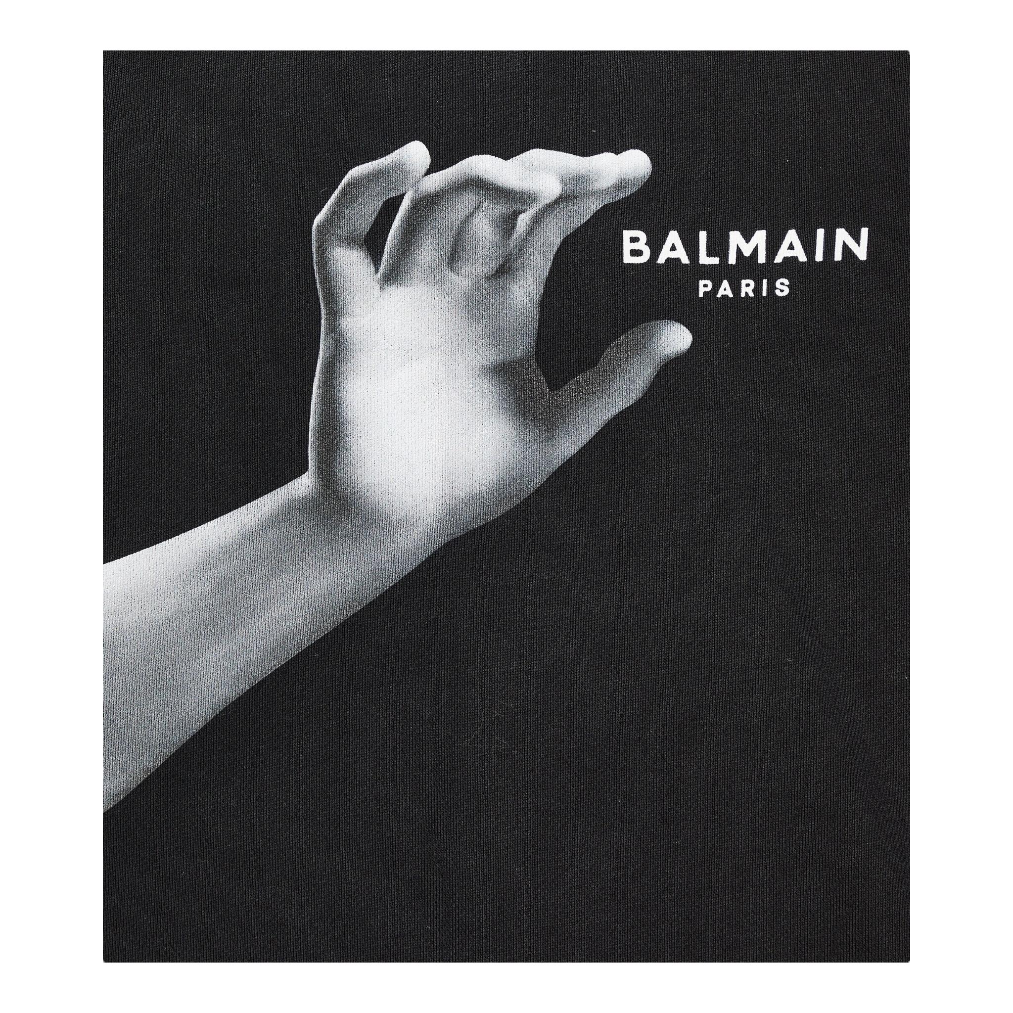 BALMAIN felpa chiusa con cappuccio tinta unita con stampa in contrasto Nero per Bambino BT4R60 NERO BALMAIN 