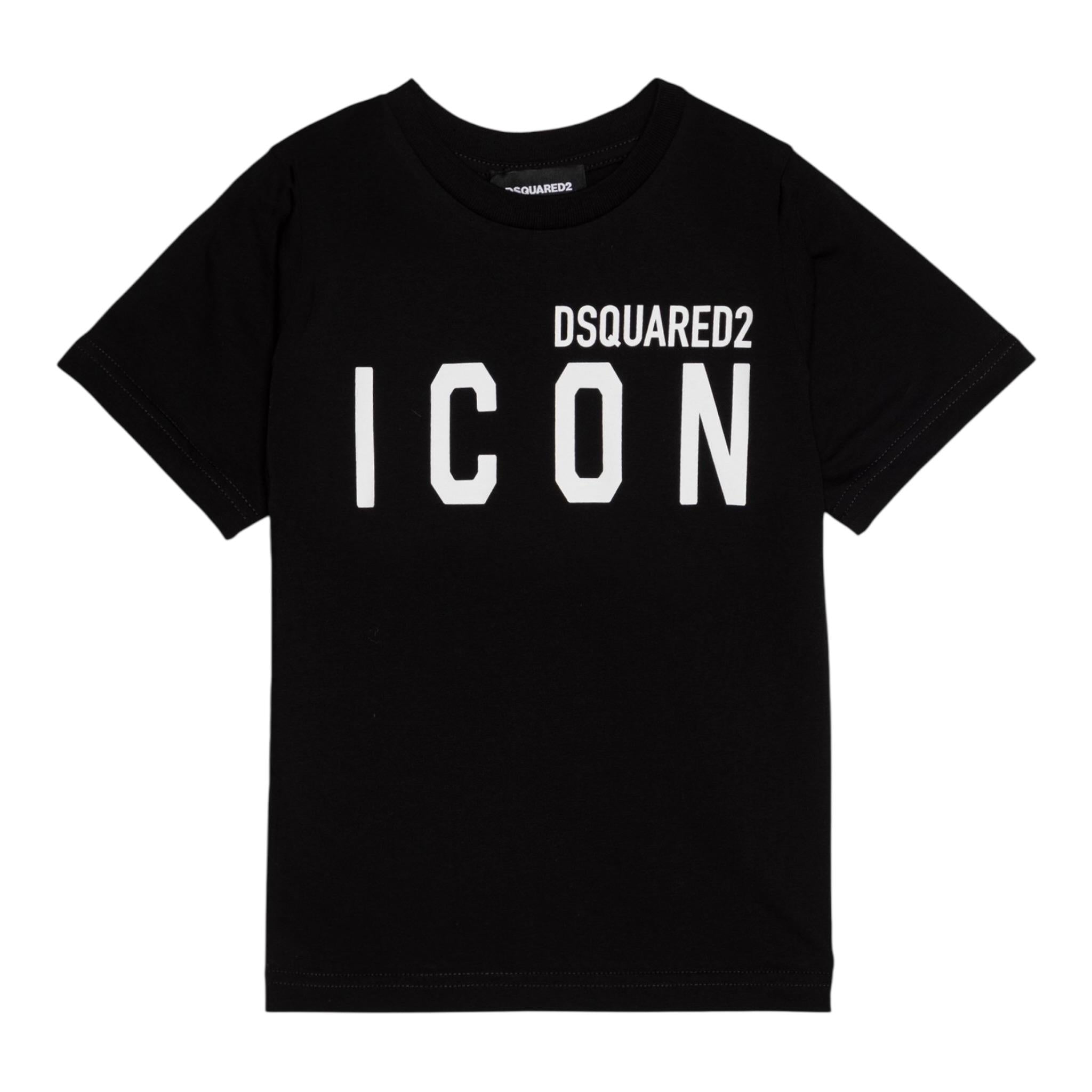 Dsquared2 T-Shirt Girocollo tinta unita con Stampa Nero per Neonato DQ2968X NERO DSQUARED2 