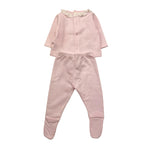 CALAMARO completo 2pz maglia-ghettina tinta unita con ricami Rosa per Neonata 17517 ROSA CALAMARO 