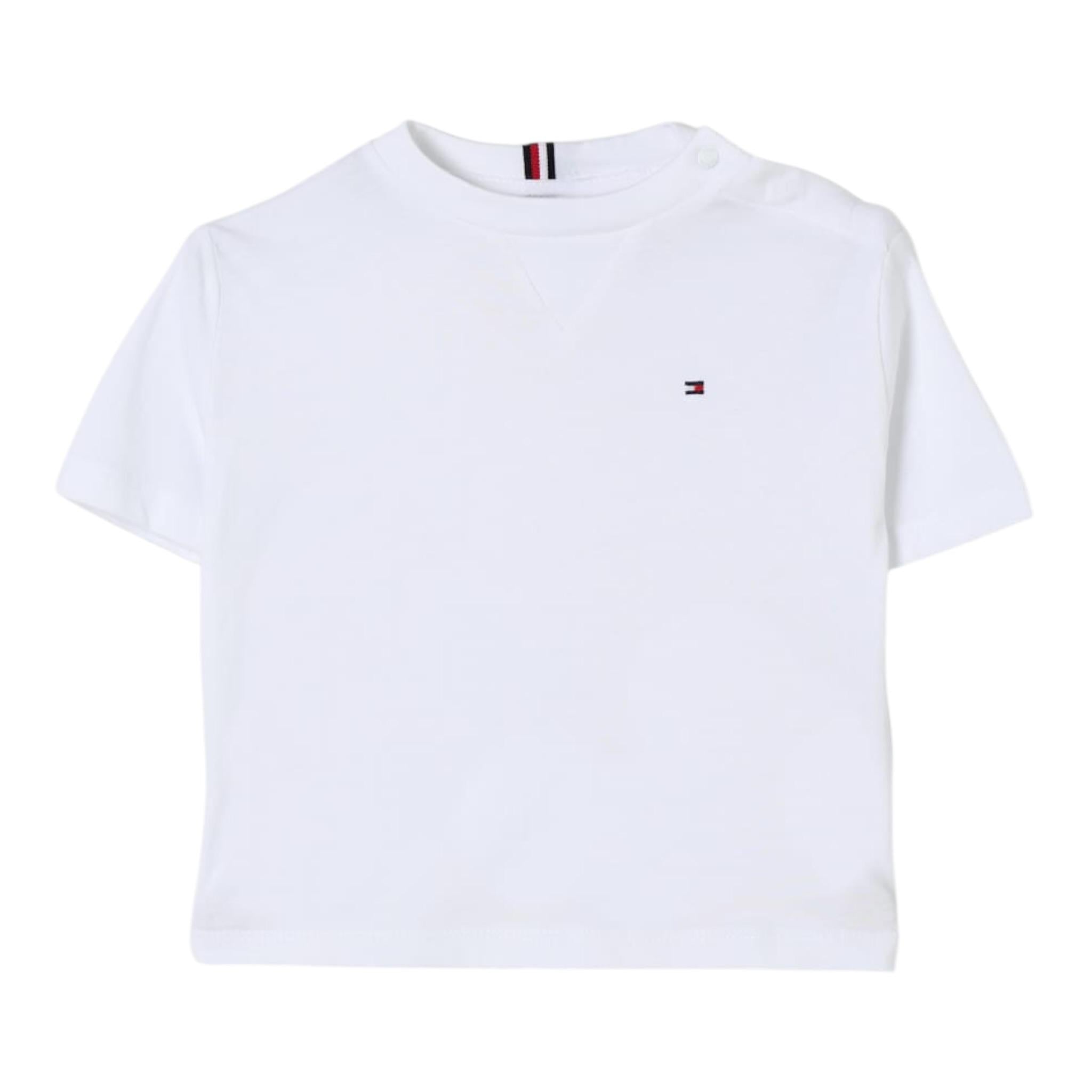 Tommy Hilfiger T-Shirt Girocollo Tinta Unita con Logo per Bambino KB0KB09601X BIANCO TOMMY HILFIGER 
