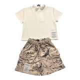Minimo Completo 2 Pezzi T-Shirt-Bermuda Bicolore Bianco/Beige Per Neonato