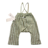 Cucu' Lab Pantalone Tinta Unita Con Bretelle E Fantasia A Righe Verde Per Neonato