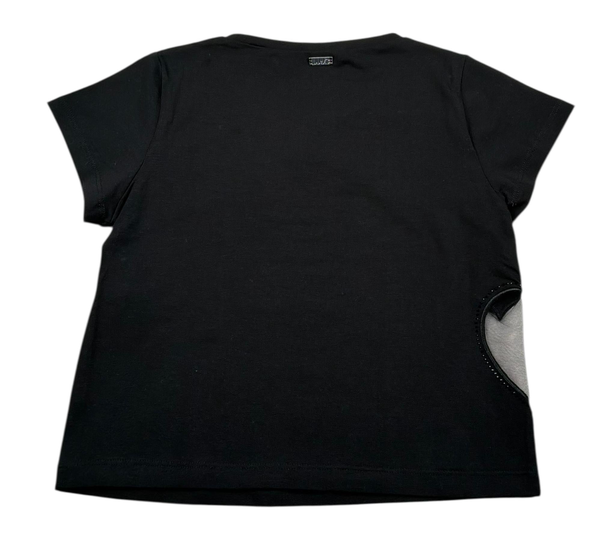 Liu Jo T-Shirt Girocollo Tinta Unita con Applicazione per Bambina GA5067X NERO LIU JO 